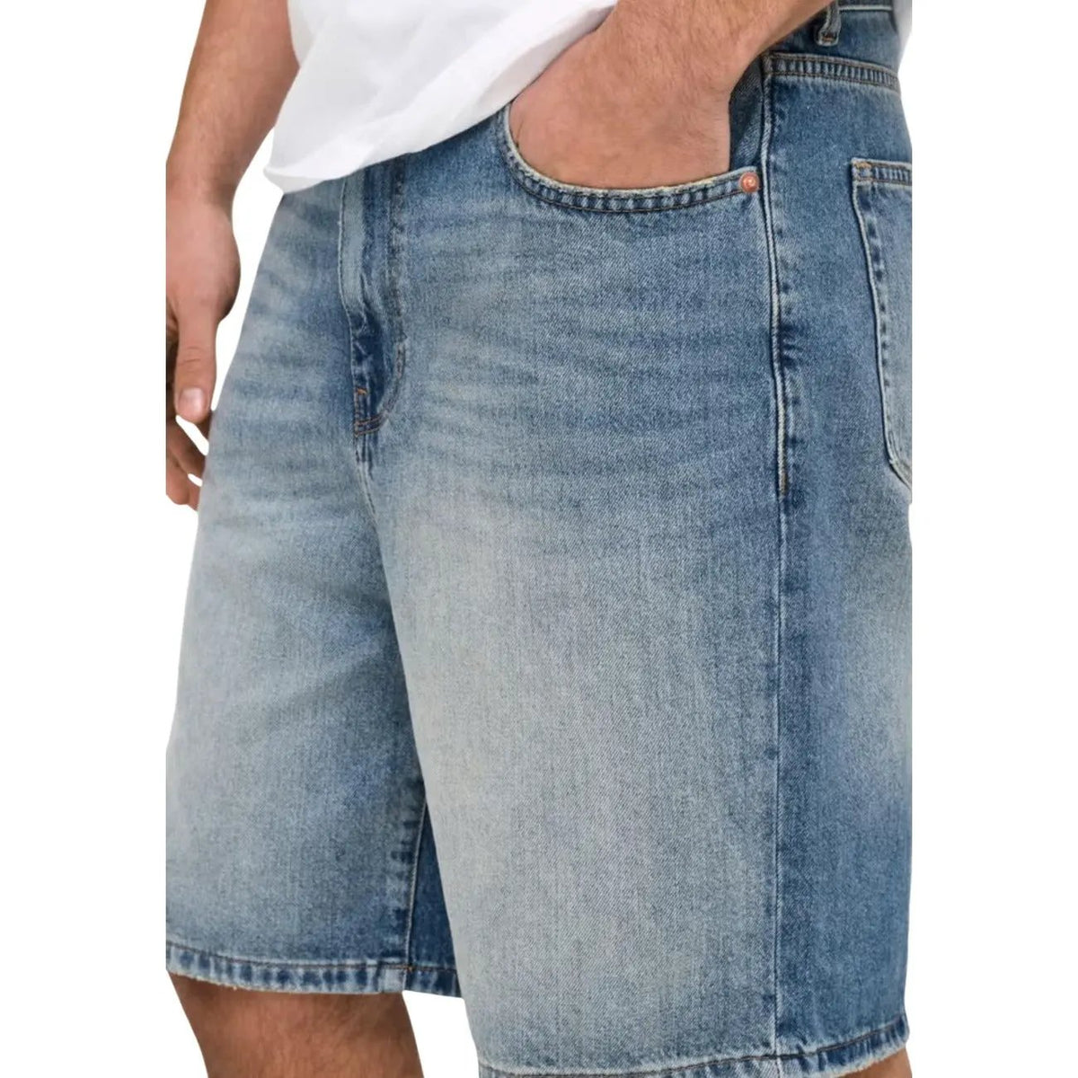 Only & Sons Men Blue Organic Cotton Denim Shorts Zipper and Button Closure by Only & Sons