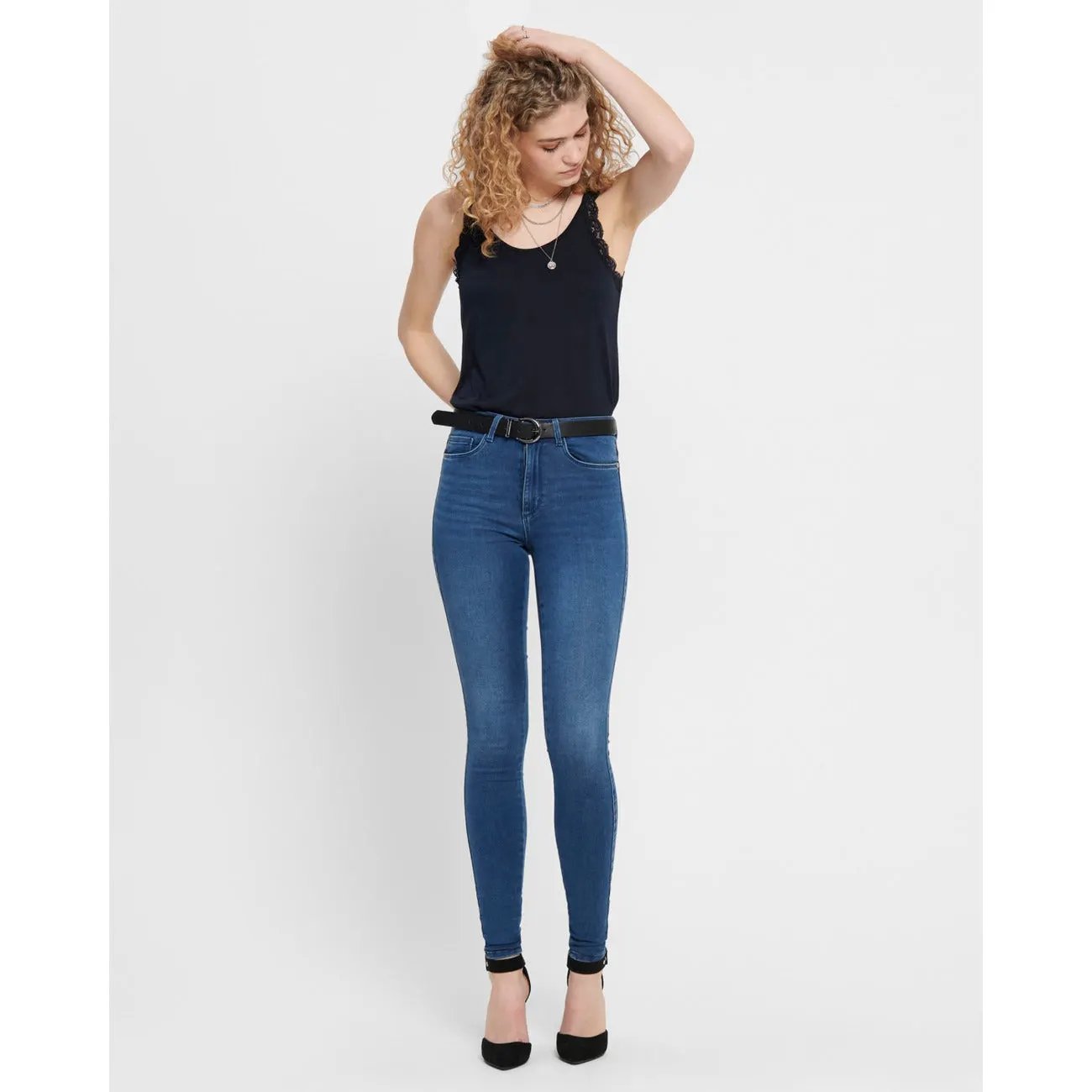 Only Women Blue Premium Cotton Stretch Skinny Jeans High Waist Comfort by Only