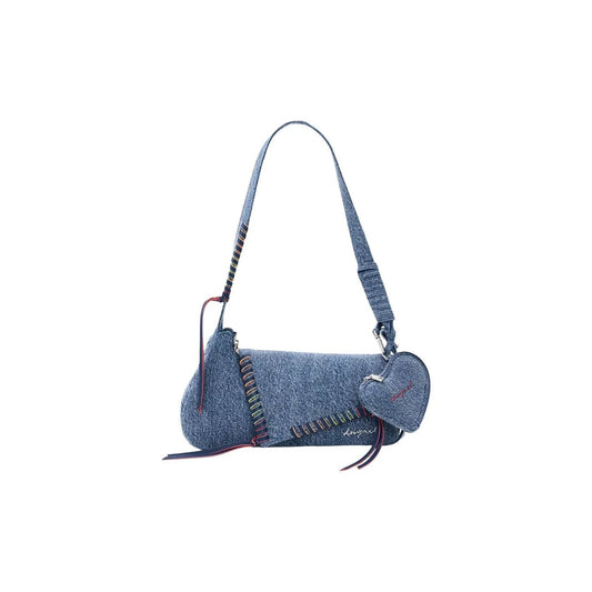 Desigual Women Premium Light Blue Cotton Shoulder Bag With Zip Charm by Desigual
