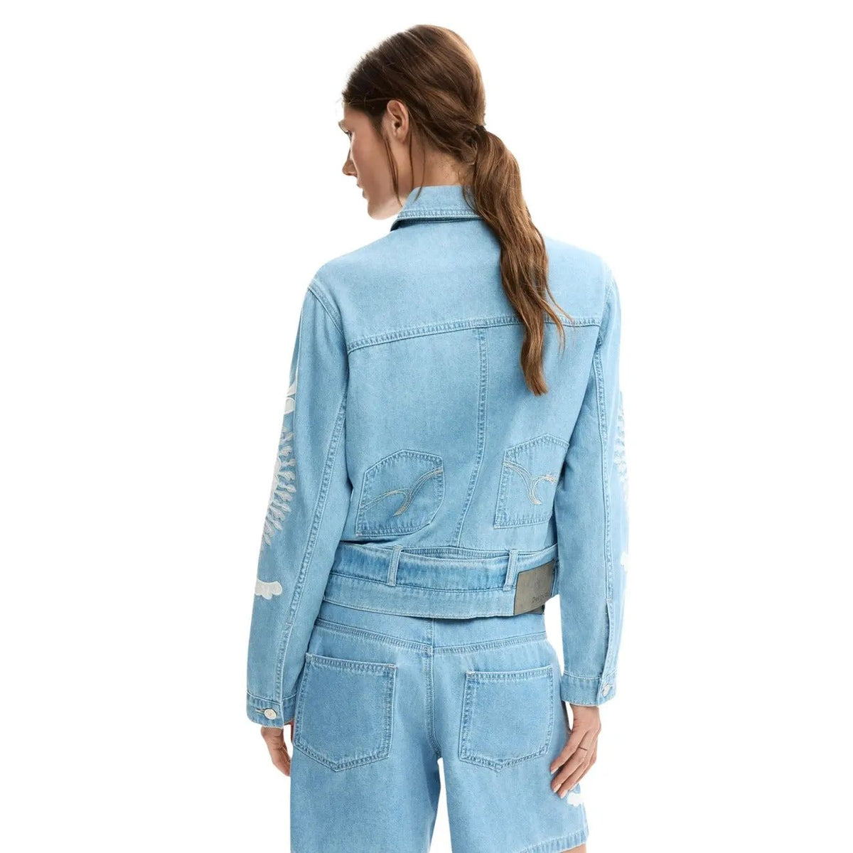 Desigual Women Light Blue Cotton Blazer Elegant Classic Style by Desigual