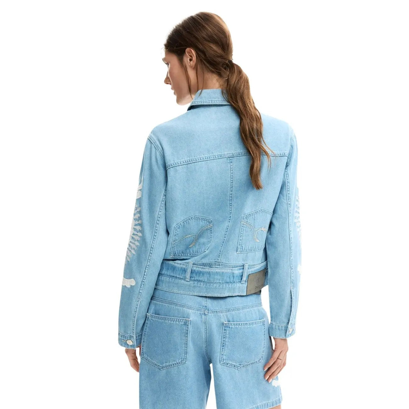 Desigual Women Light Blue Cotton Blazer Elegant Classic Style by Desigual