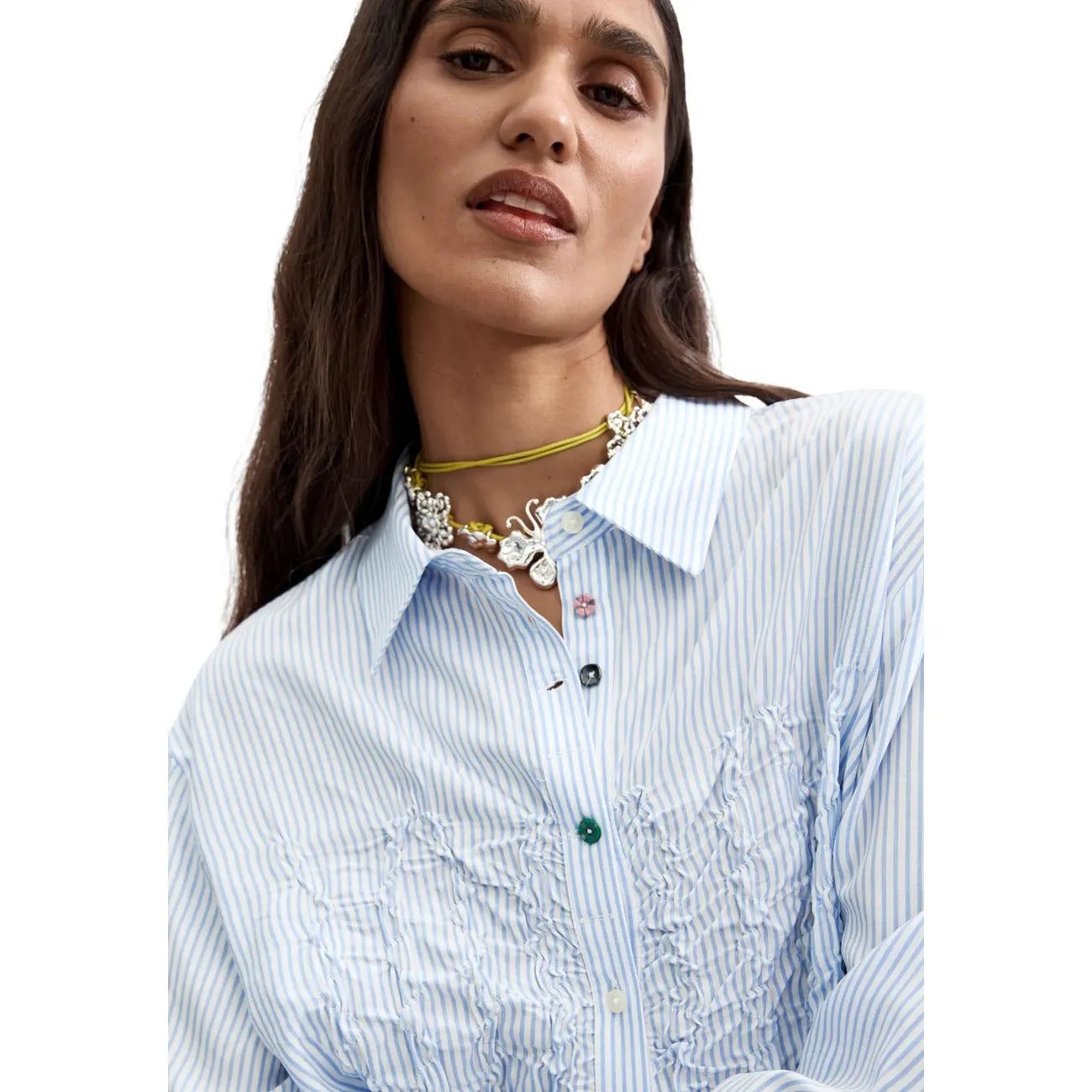 Desigual Women Elegant Light Blue Striped Long Sleeve Viscose Shirt by Desigual