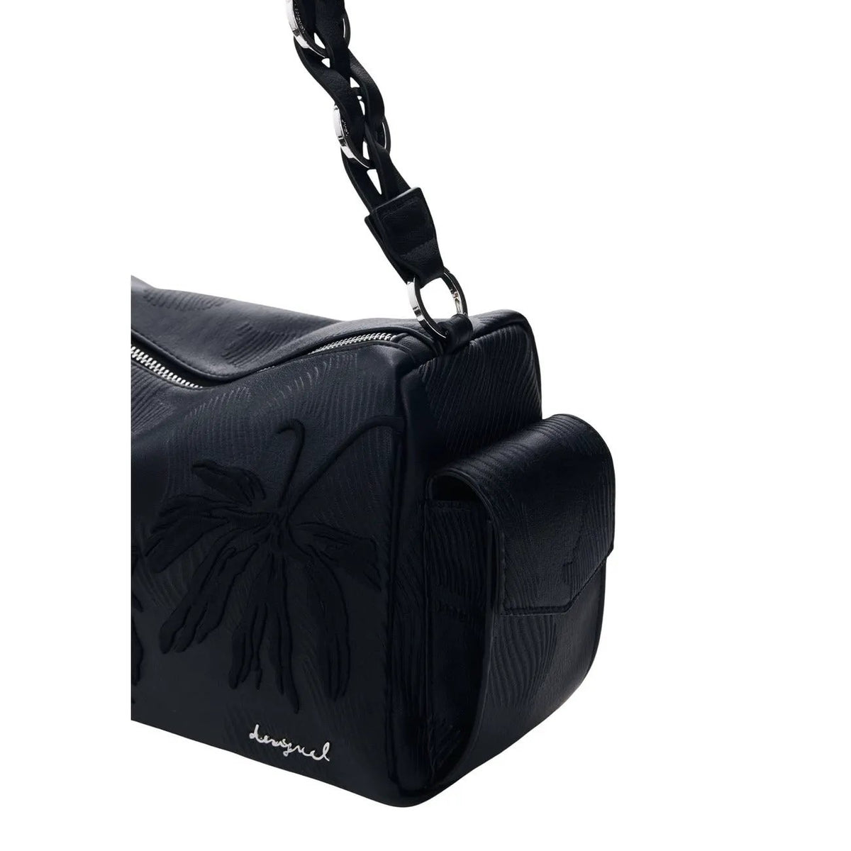 Desigual Women Premium Black Floral Embossed Shoulder Handbag With Zip Pockets by Desigual