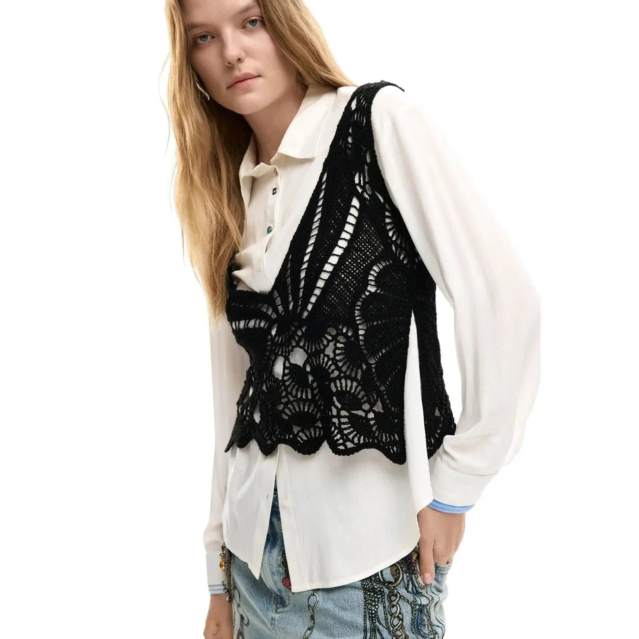 Desigual Women White Cotton Shirt Classic Collar Essential Button Down Blouse by Desigual