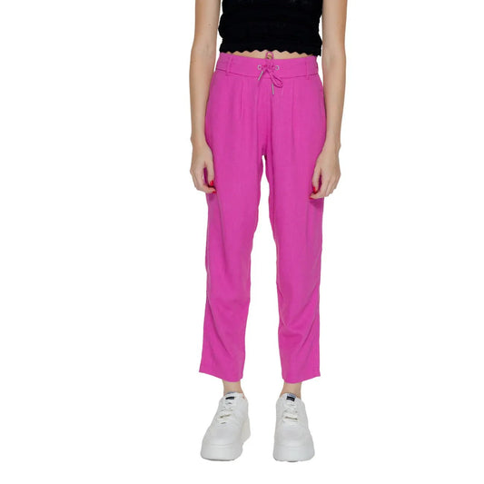 Only Women Pink Breathable Linen Trousers Lace Up Waist Pockets by Only