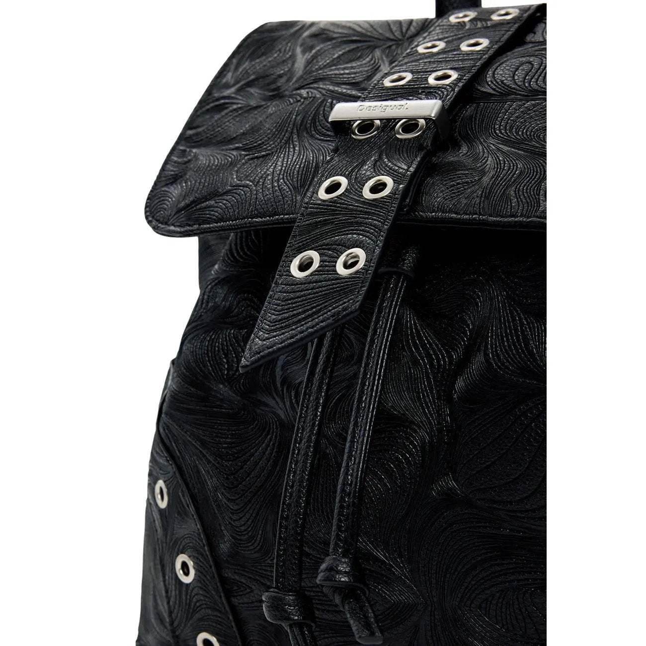 Desigual Women Stylish Black Backpack With Button Fastening Pockets by Desigual