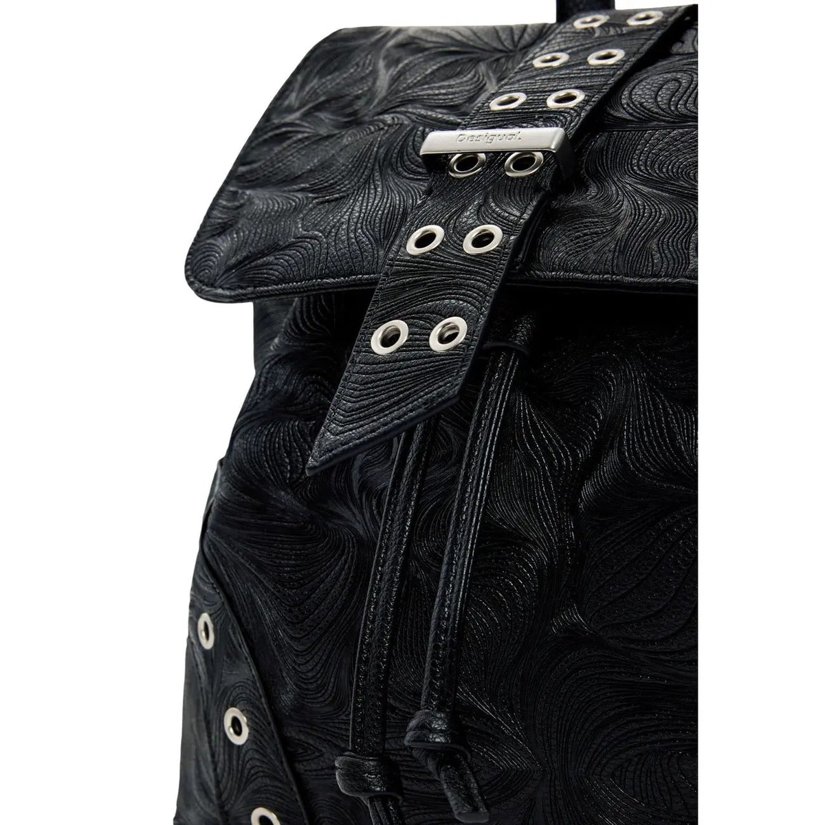 Desigual Women Stylish Black Backpack With Button Fastening Pockets by Desigual