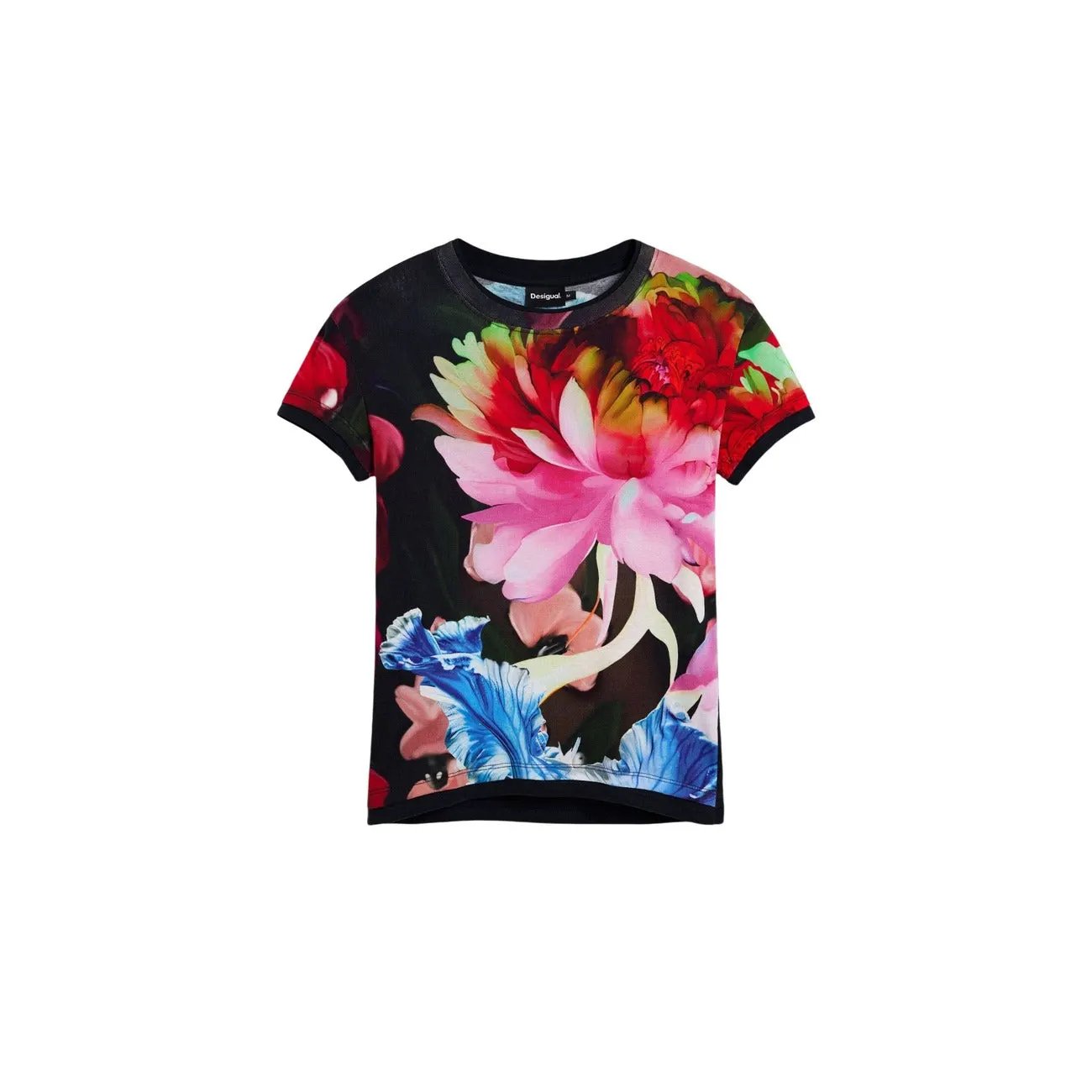 Desigual Women Beautiful Floral Cotton T Shirt Short Sleeve Top Blue by Desigual