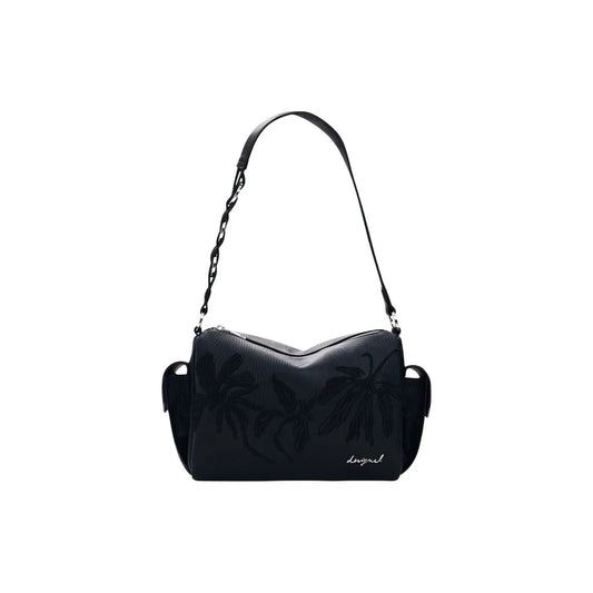 Desigual Women Premium Black Floral Embossed Shoulder Handbag With Zip Pockets by Desigual