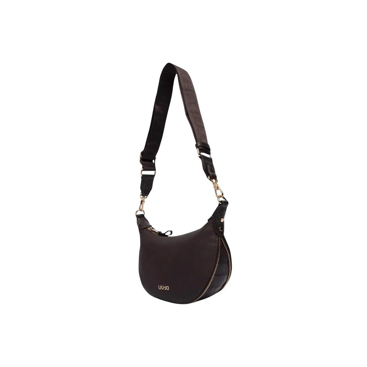 Luxury Liu Jo Women Brown Faux Leather Crescent Shoulder Bag With Zipper by Liu Jo