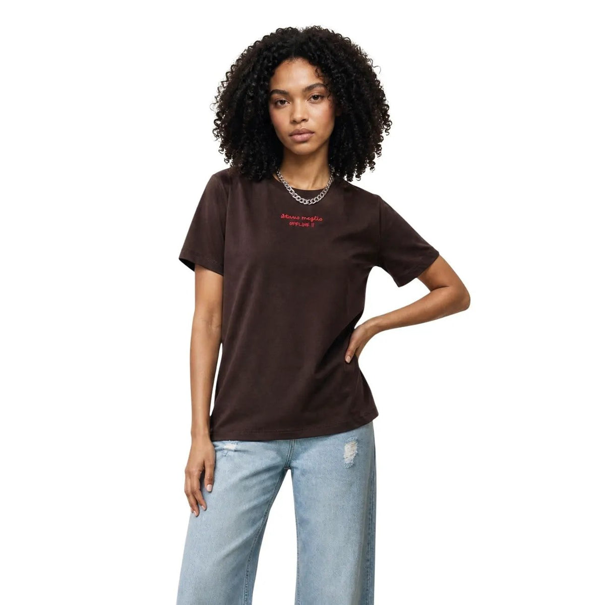 Only Women Brown Cotton Graphic Print Short Sleeve Casual T Shirt by Only