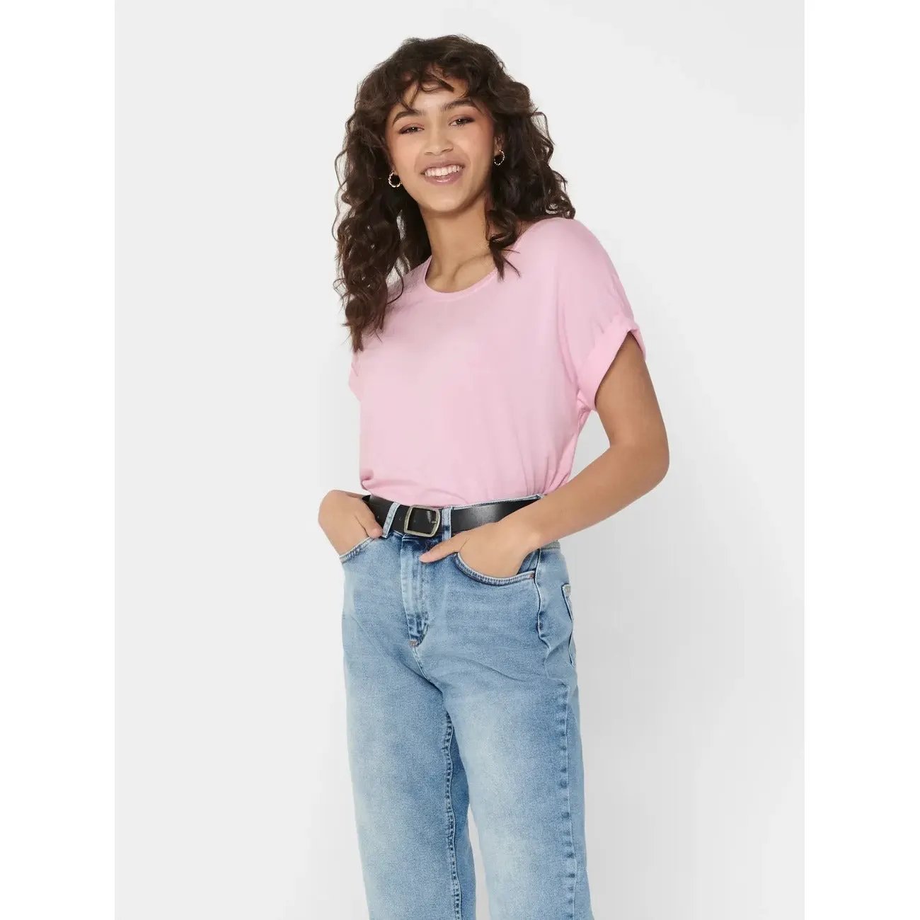 Only Women Pink Luxe Viscose Blend Comfortable Short Sleeve T Shirt by Only