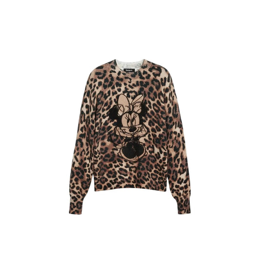 Desigual Women Leopard Print Minnie Mouse Knitwear Sweater Brown by Desigual