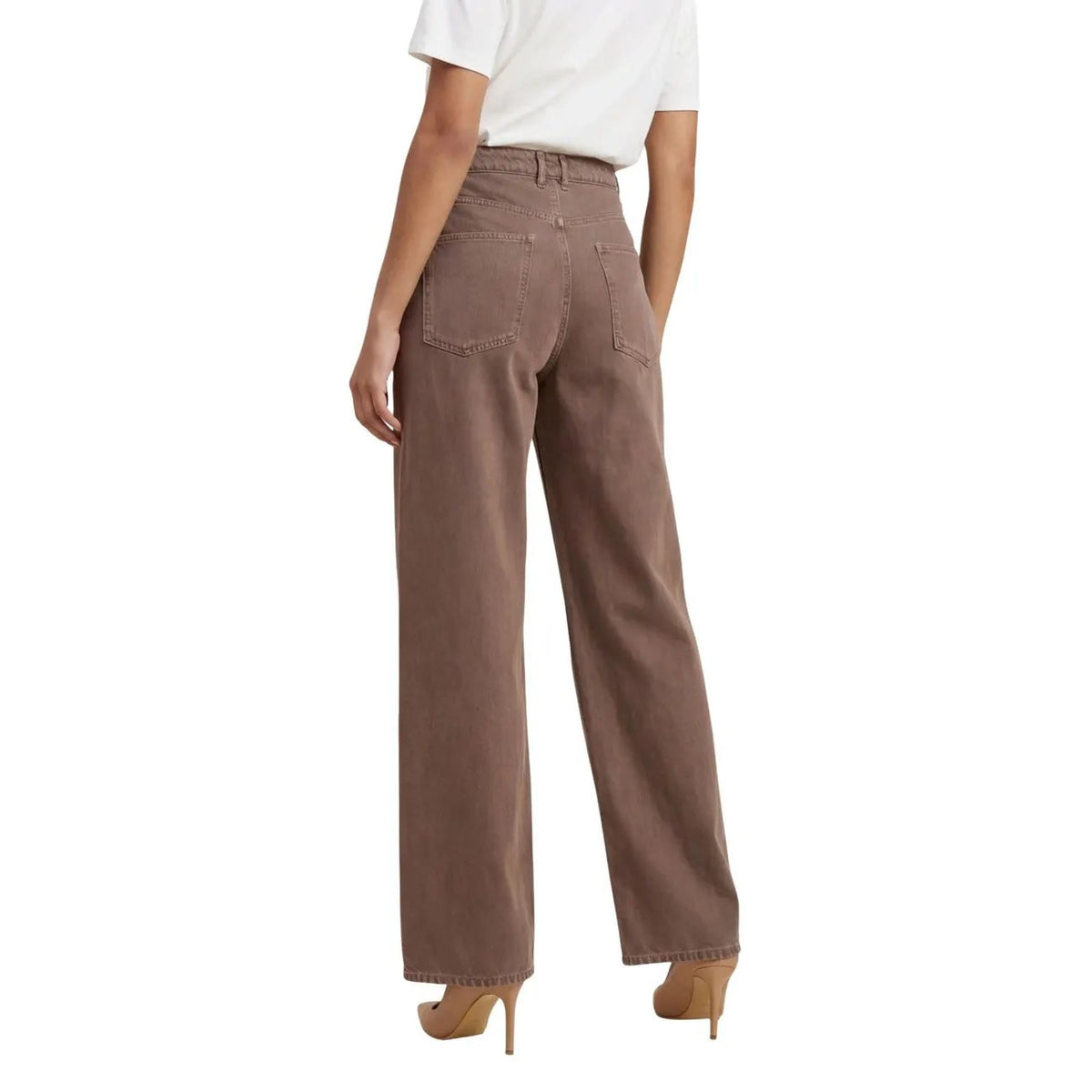 Only Women Brown Wide Leg Jeans High Waist Pure Cotton Comfort Fit by Only