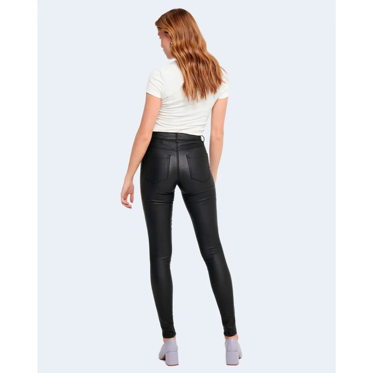Only Women Black Faux Leather Skinny Jeans Stretch Comfort Style by Only