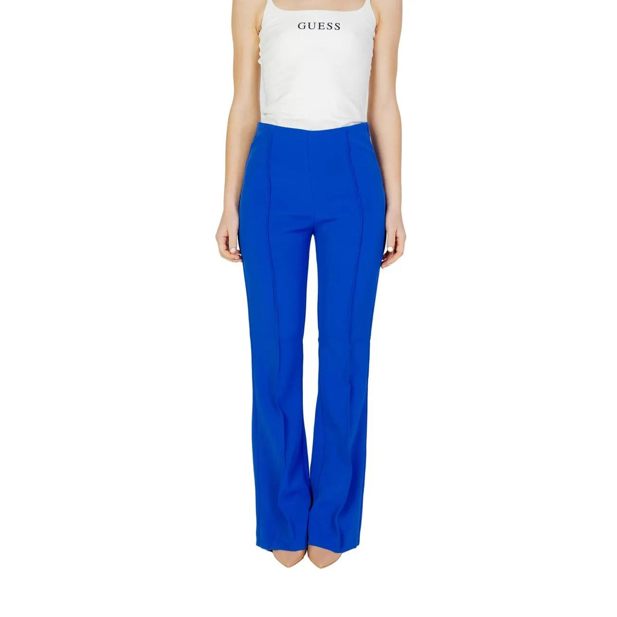 Only Women Blue Stretch Trousers High Waist Slim Casual Wide Leg Pants by Only