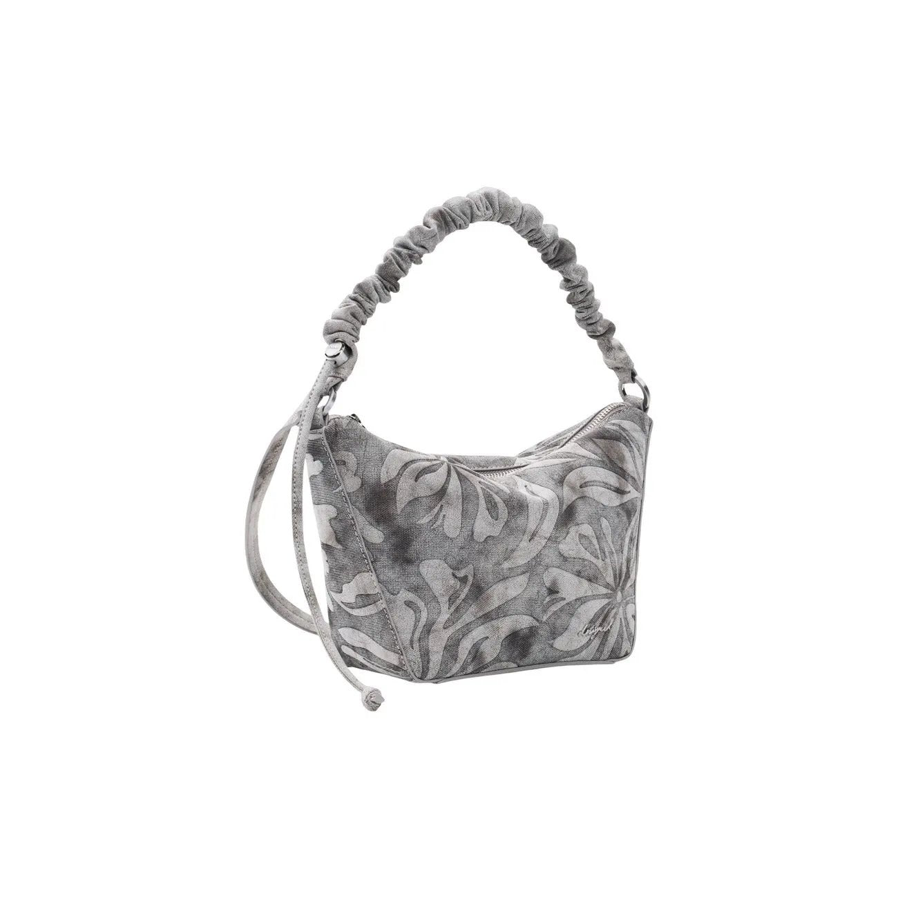 Desigual Women Grey Floral Ruffle Handle Shoulder Handbag Purse by Desigual