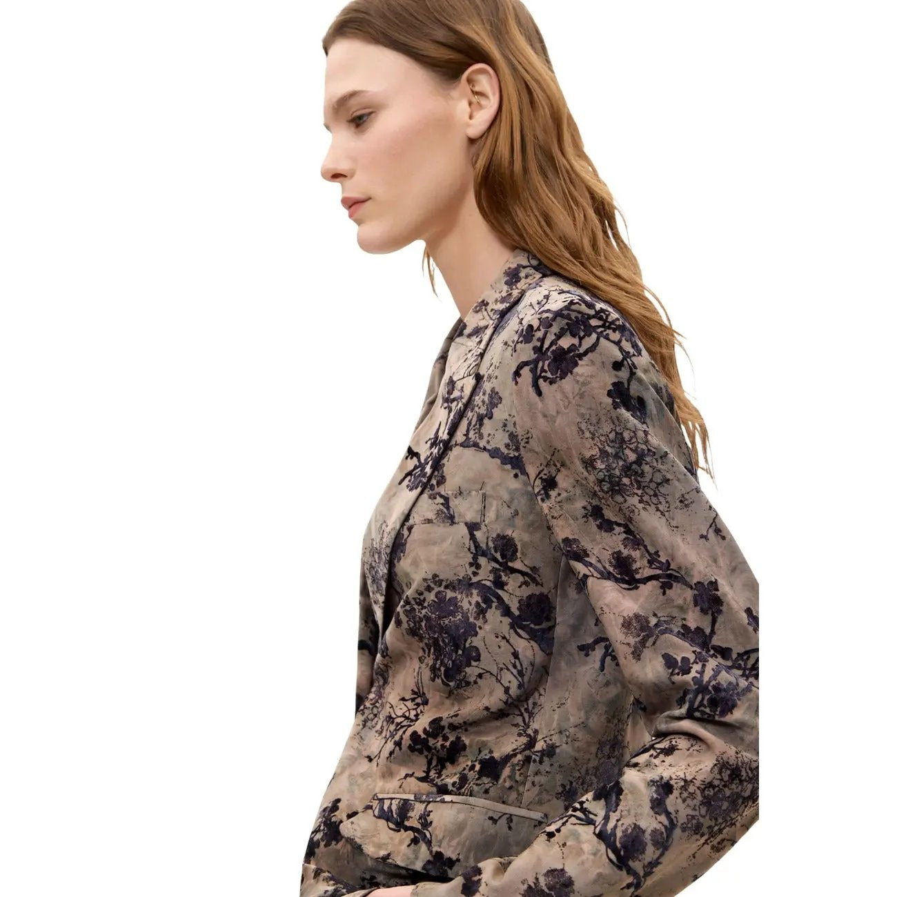 Desigual Women Beige Floral Lapel Blazer Elegant Long Sleeve Jacket by Desigual