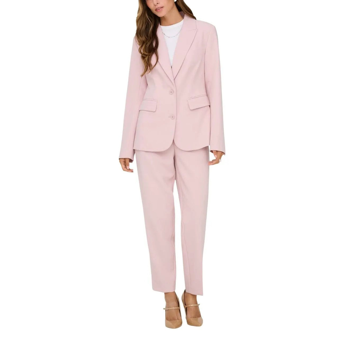 Only Women Elegant Pink V Neck Lapel Long Sleeve Stretch Blazer by Only