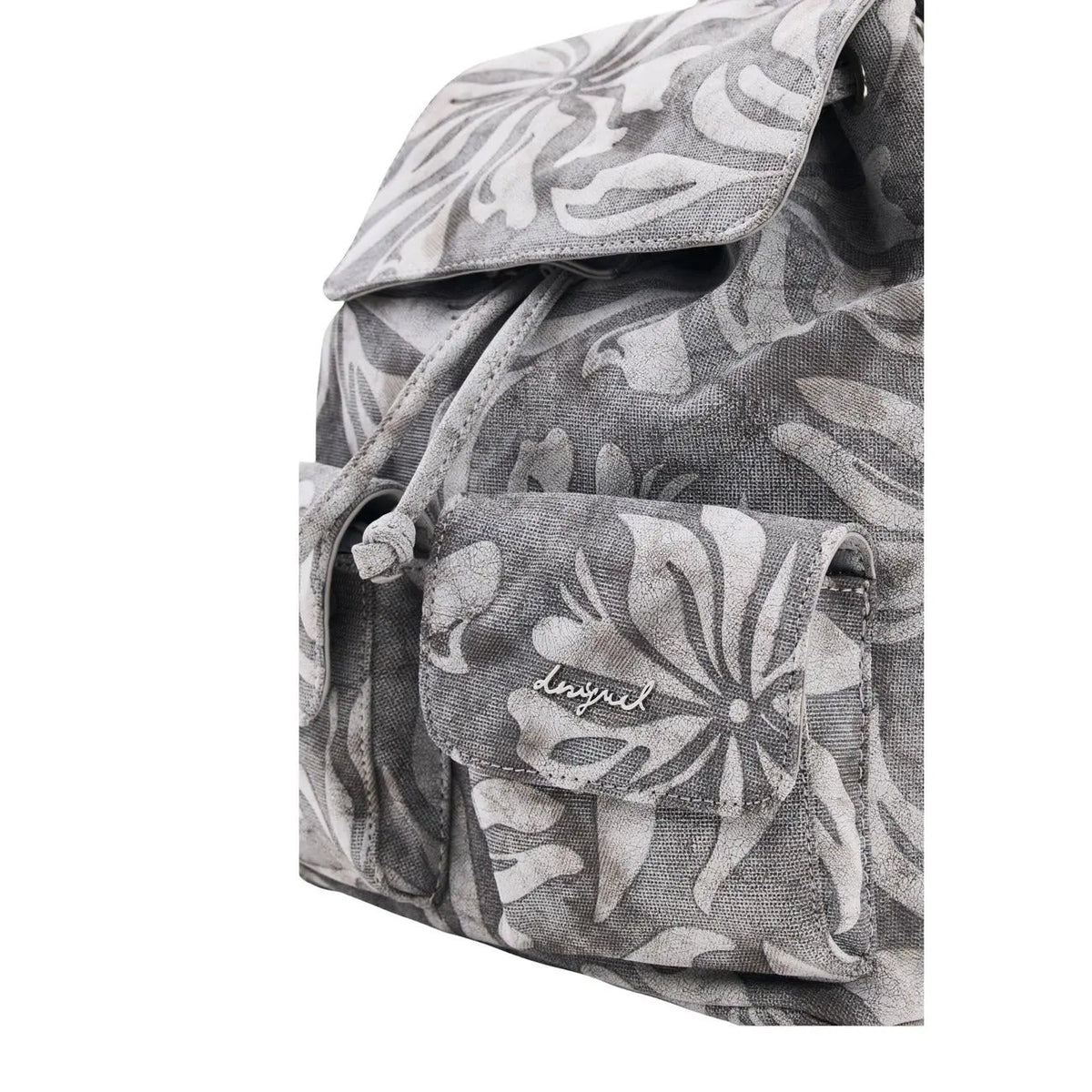 Desigual Women Grey Floral Print Rucksack With Inside And Outside Pockets by Desigual