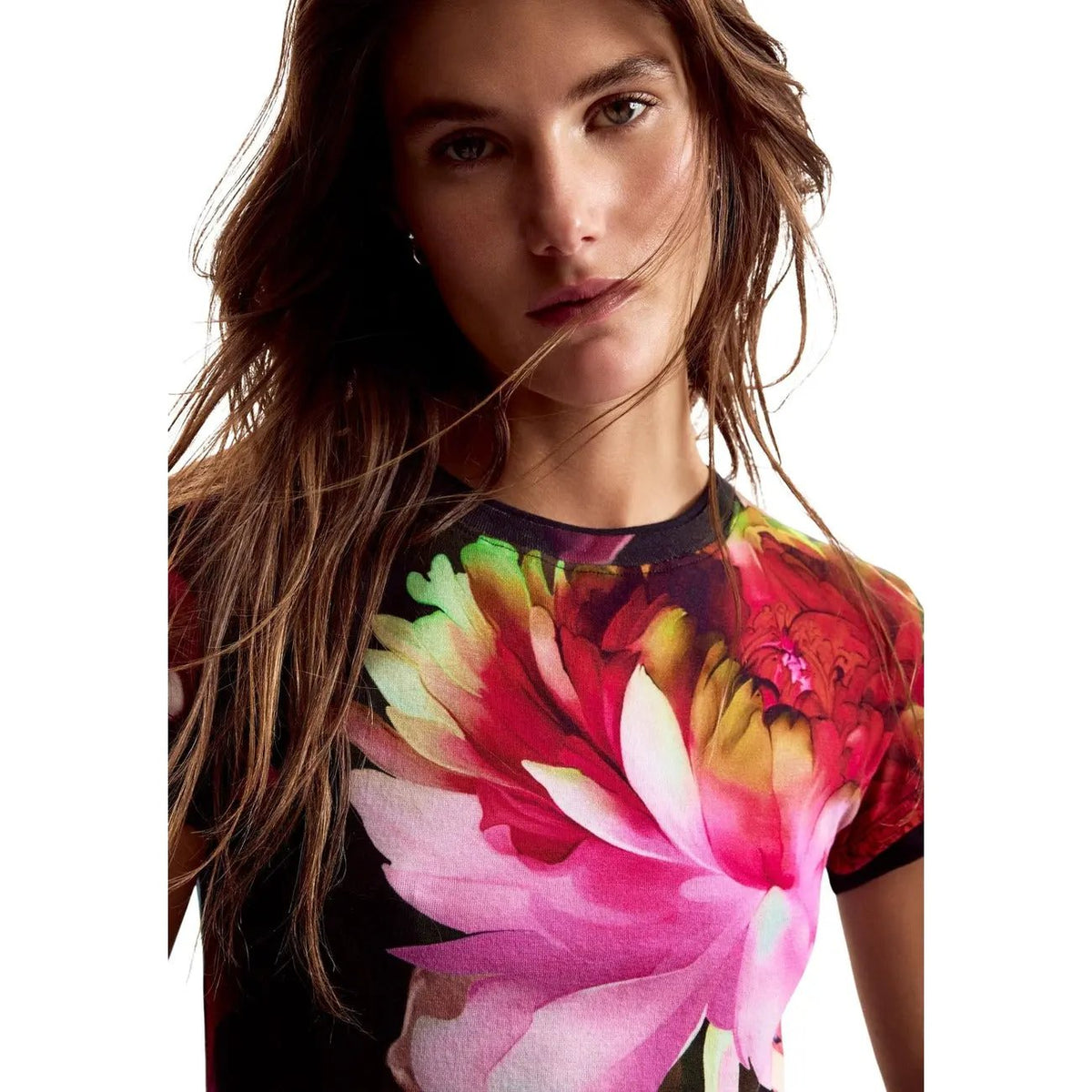 Desigual Women Beautiful Floral Cotton T Shirt Short Sleeve Top Blue by Desigual