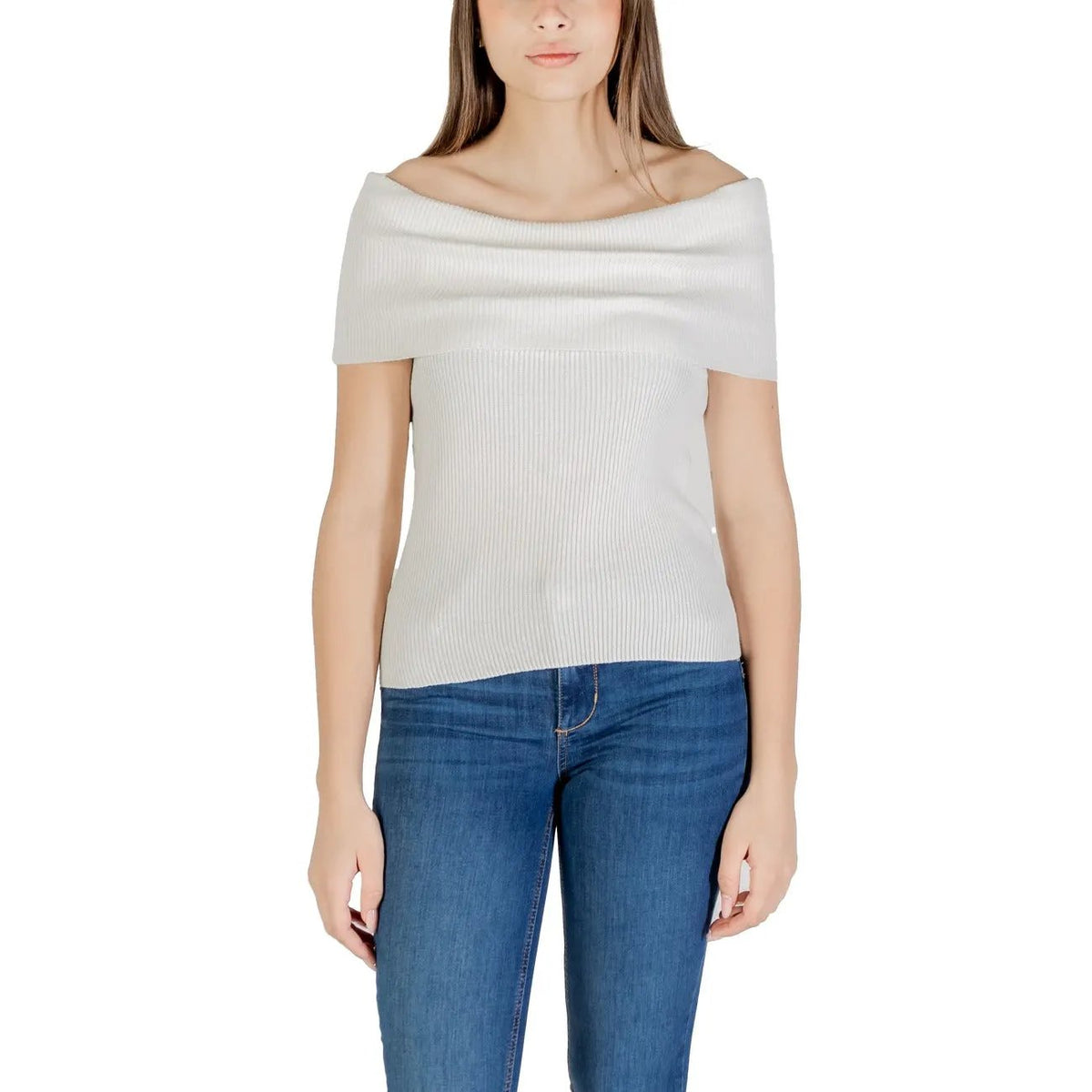 Only Women Red Stylish Off-Shoulder Knitwear Top Sleeveless Cotton Blend by Only