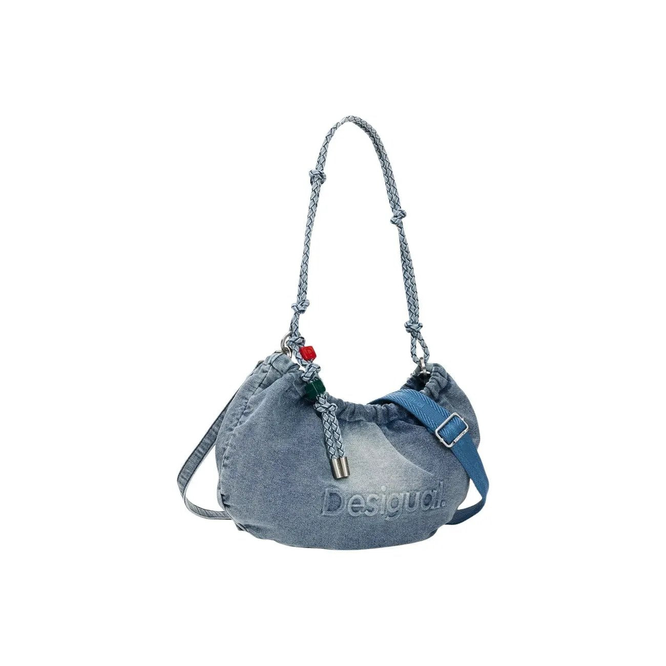 Desigual Women Light Blue Denim Handbag With Zip Braided Strap by Desigual