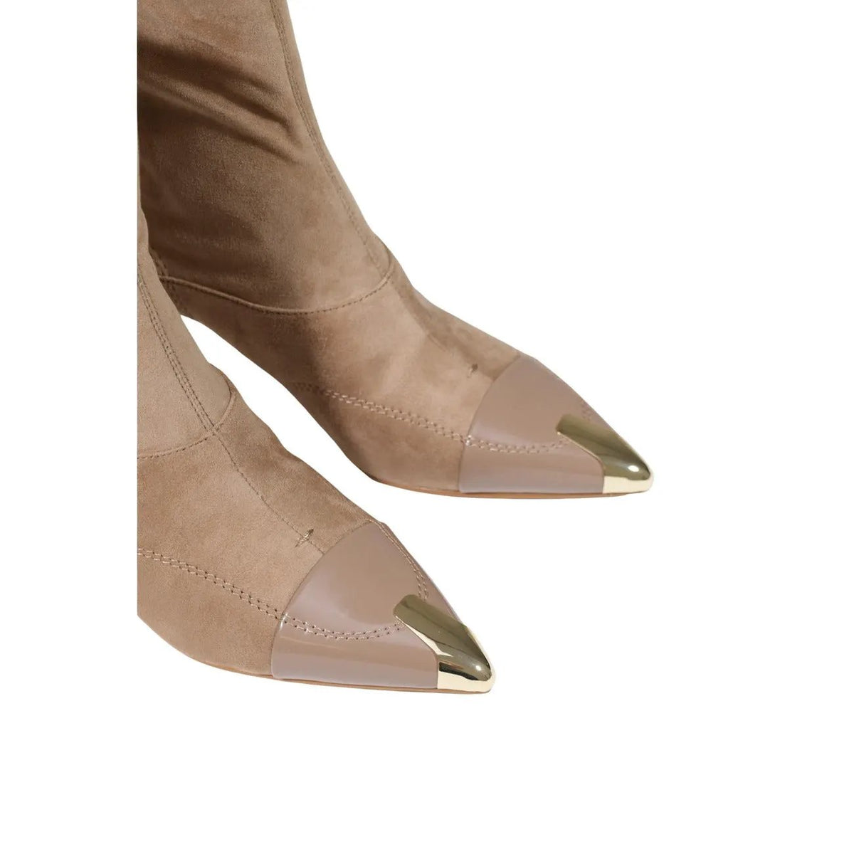Elegant Liu Jo Women Beige Pointed Toe Ankle Boots With Gold Metallic Cap by Liu Jo