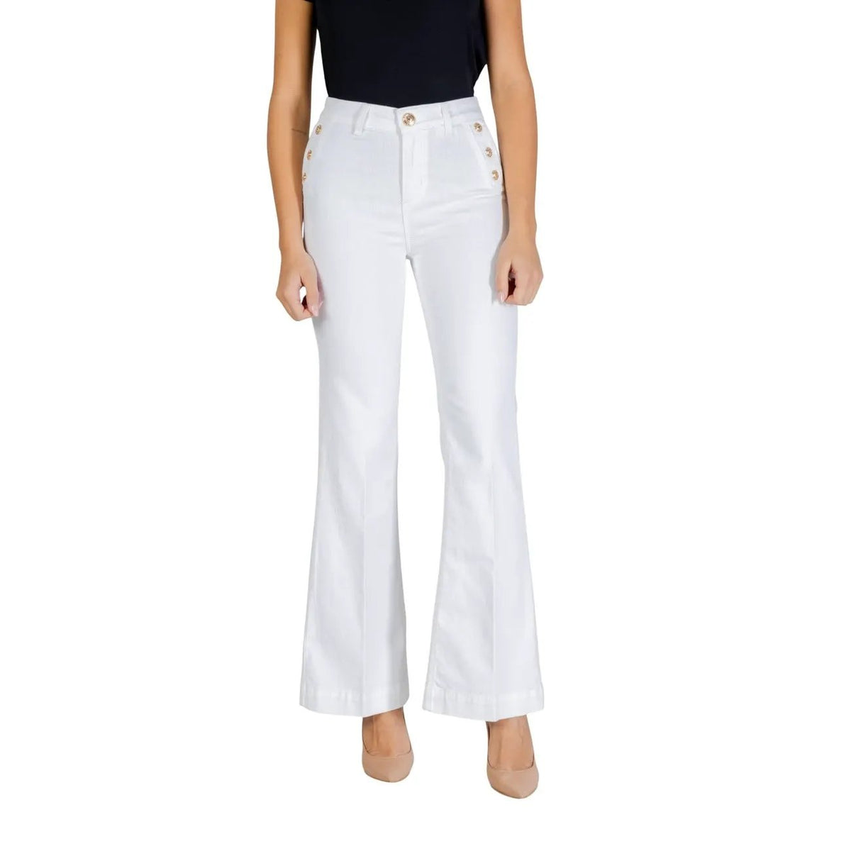 Liu Jo Women White High Waist Flared Trousers Elegant Button Stretch by Liu Jo