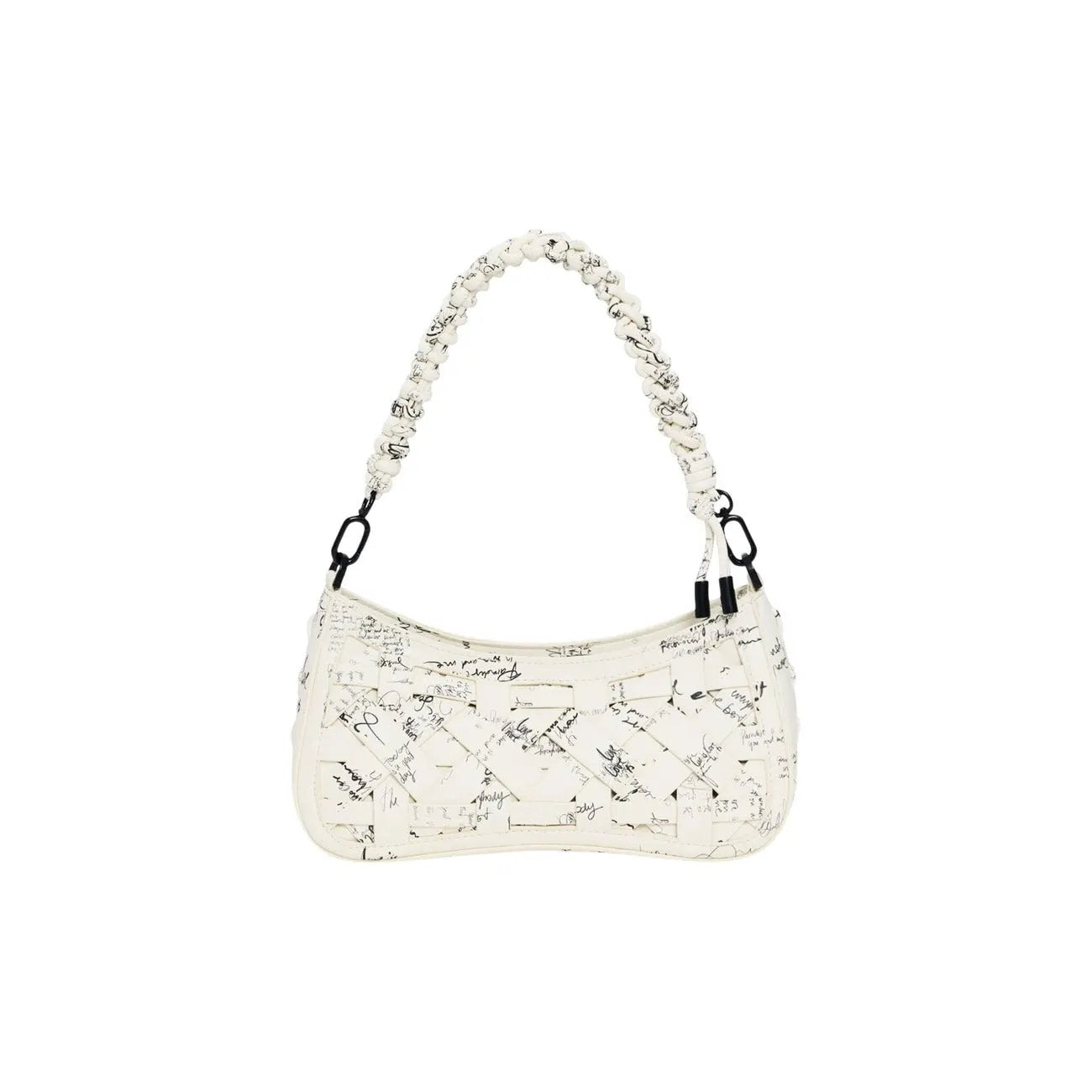 Desigual Women Beige Woven Script Handbag Elegant Zip Closure Bag by Desigual