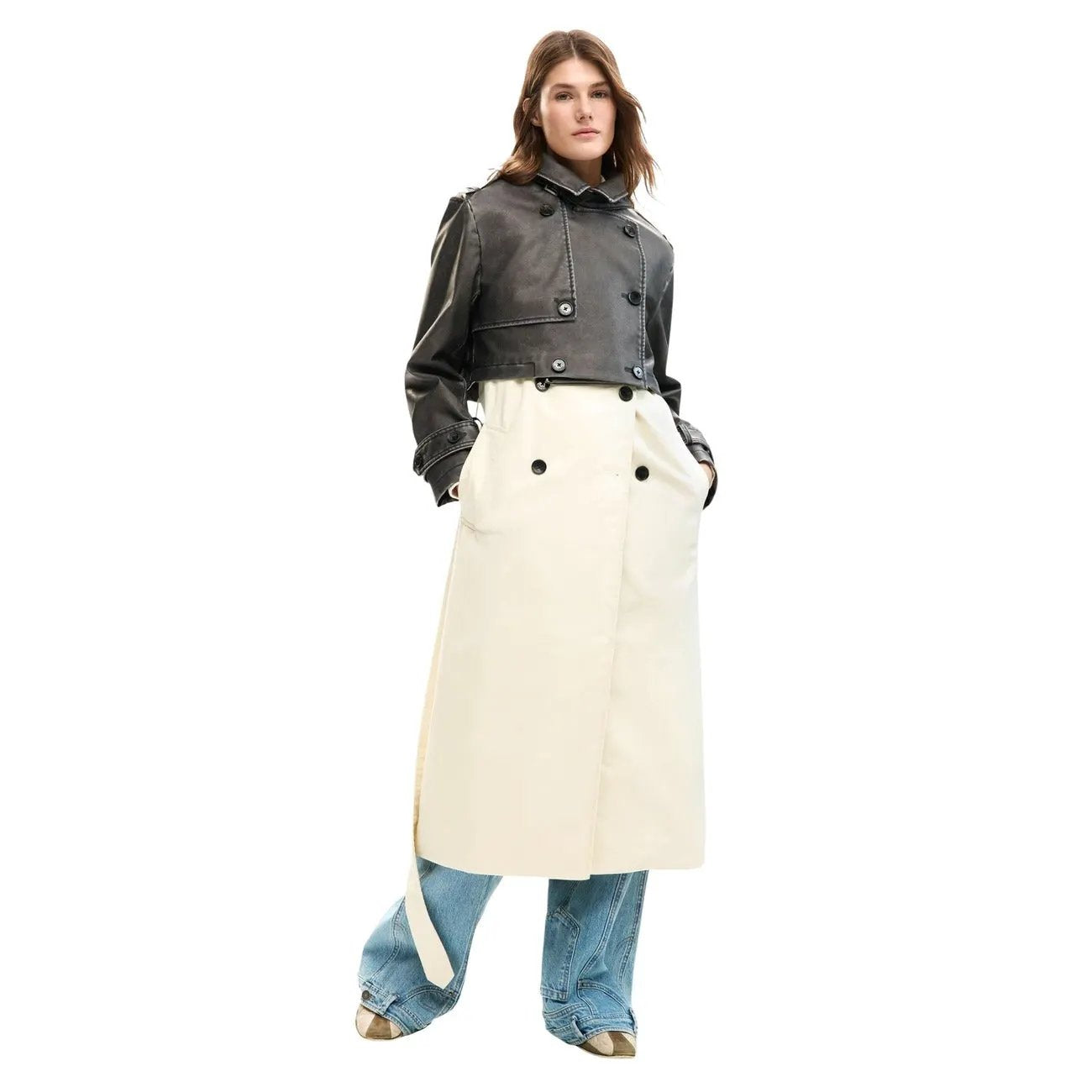 Desigual Women Elegant Belted Classic Beige Long Sleeve Blazer Fashion by Desigual