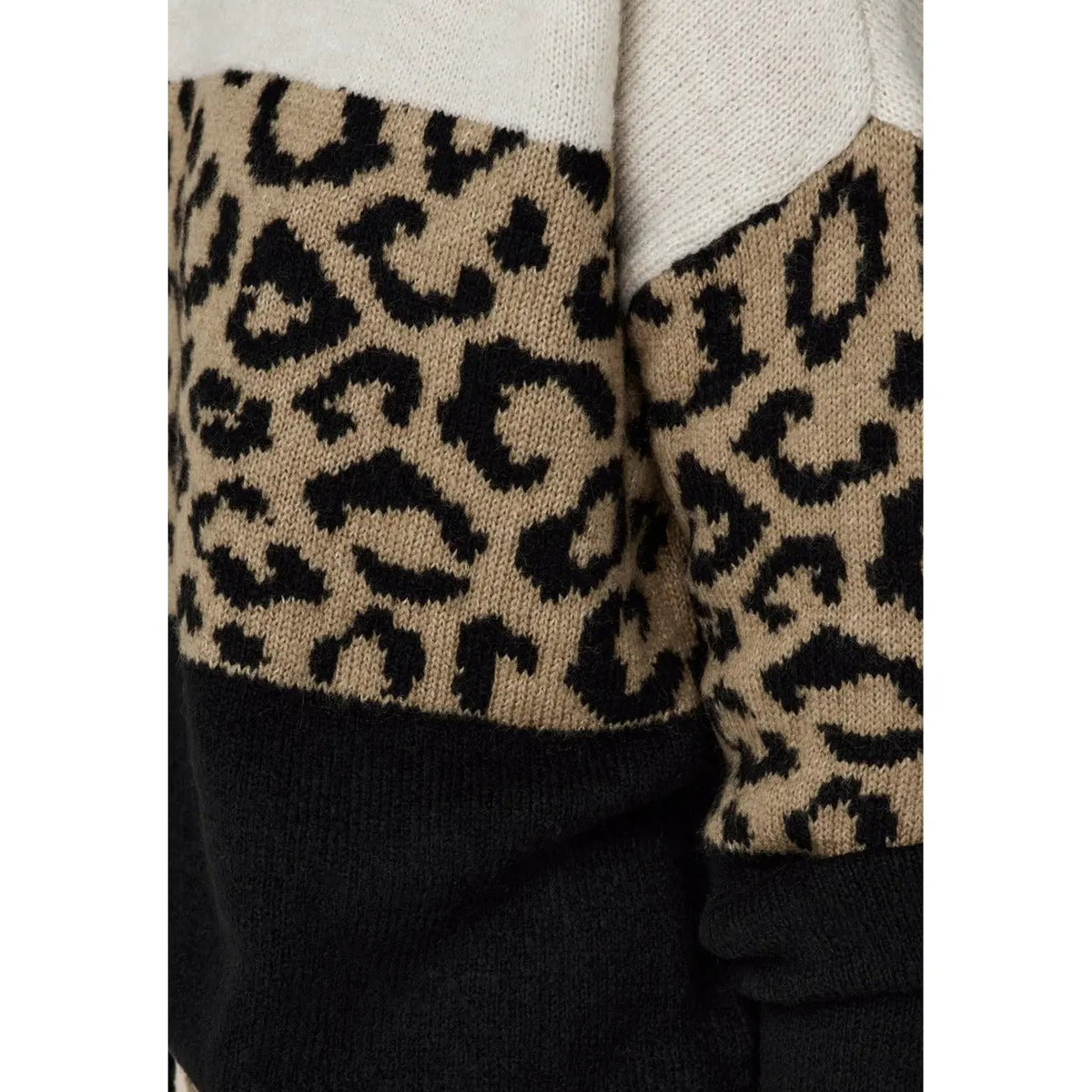 Only Women Leopard Print Long Sleeve Round Neck Cozy Knitwear Sweater Beige by Only
