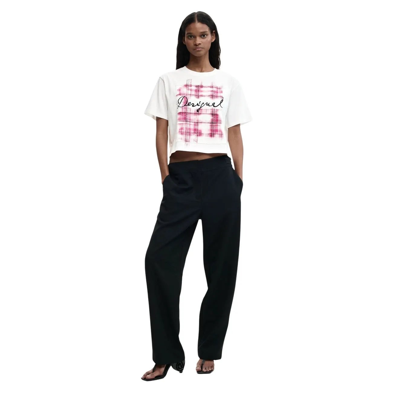 Desigual Women White 100% Cotton Graphic Print Short Sleeve T-Shirt by Desigual