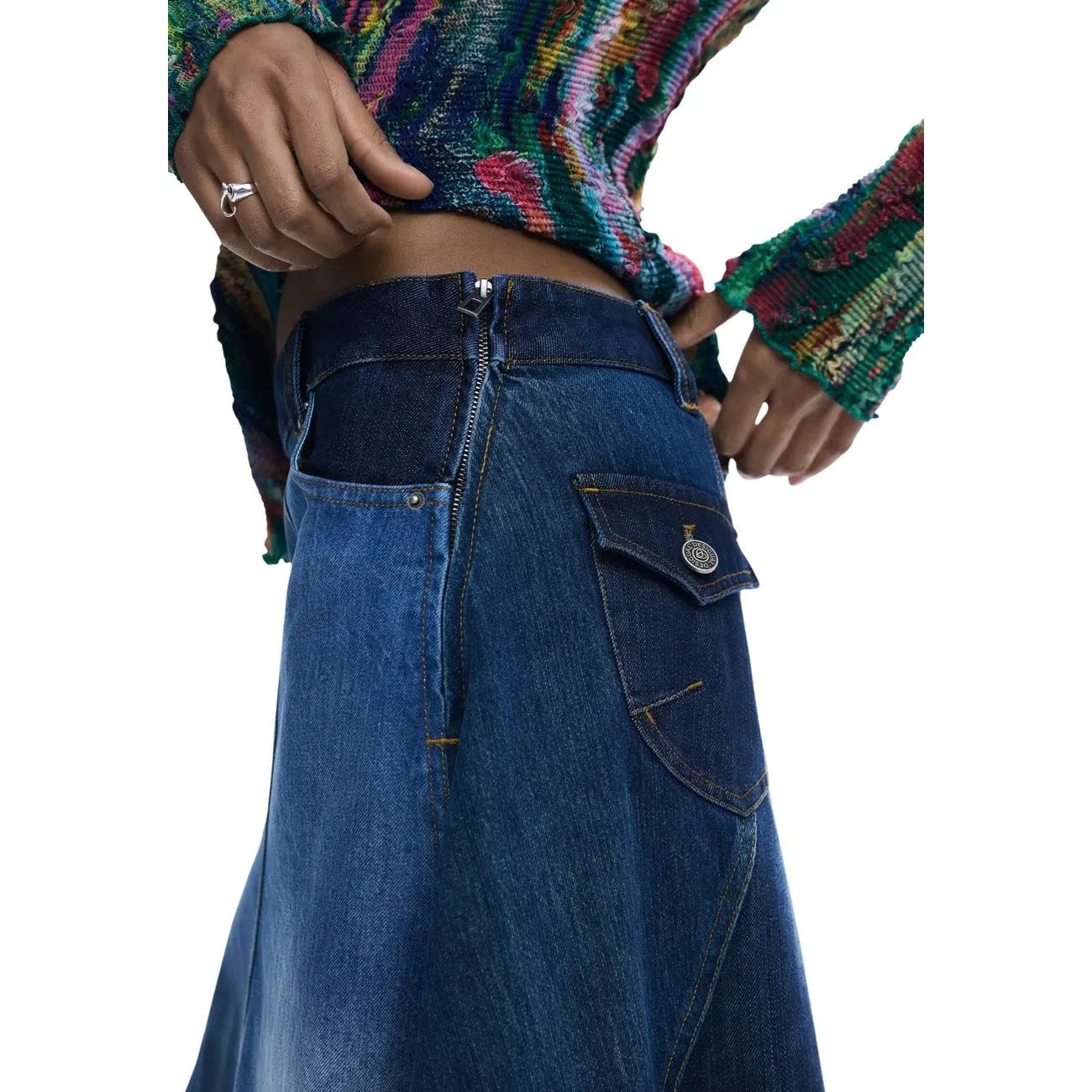 Desigual Women Stylish Blue Denim Skirt Cotton Zip Front Pockets by Desigual