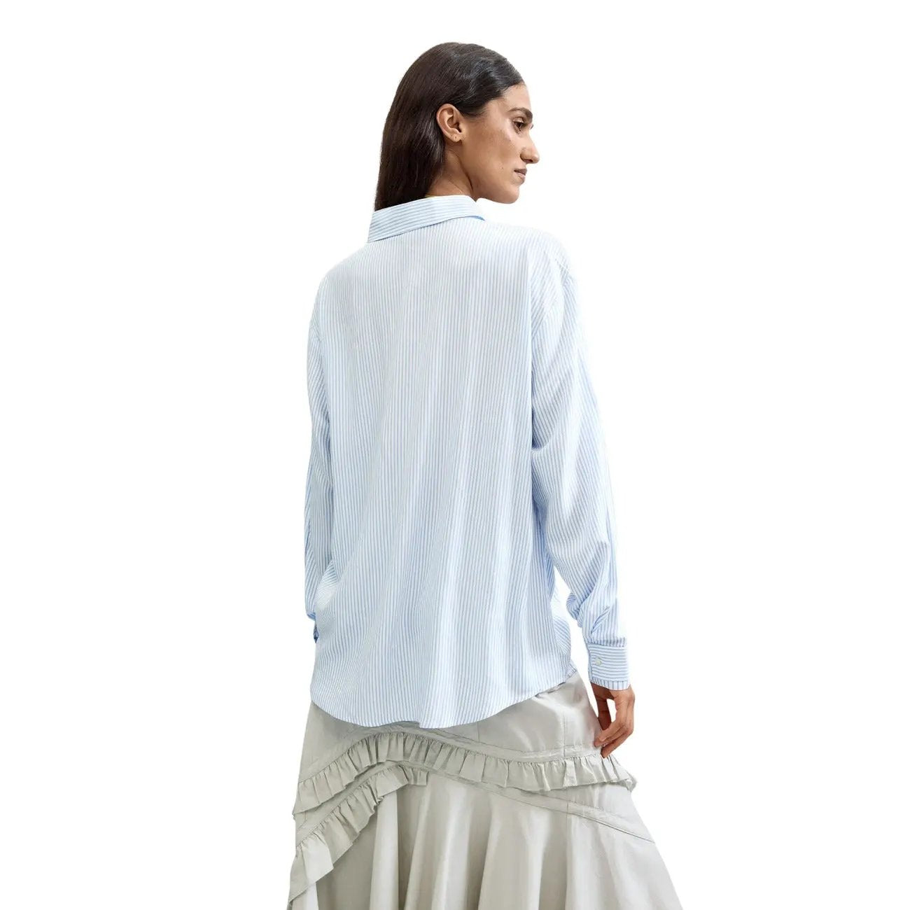 Desigual Women Elegant Light Blue Striped Long Sleeve Viscose Shirt by Desigual