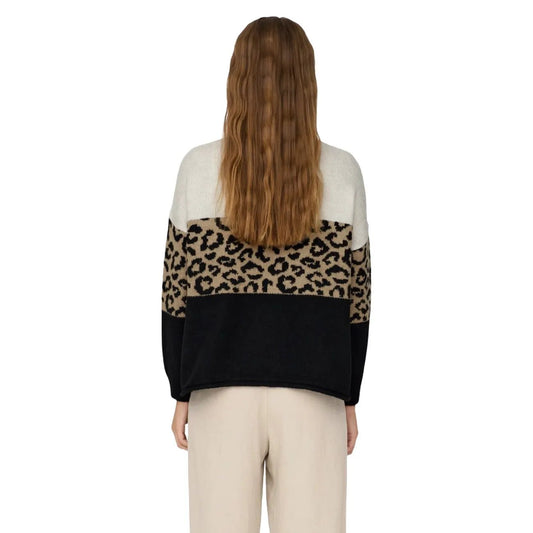 Only Women Leopard Print Long Sleeve Round Neck Cozy Knitwear Sweater Beige by Only