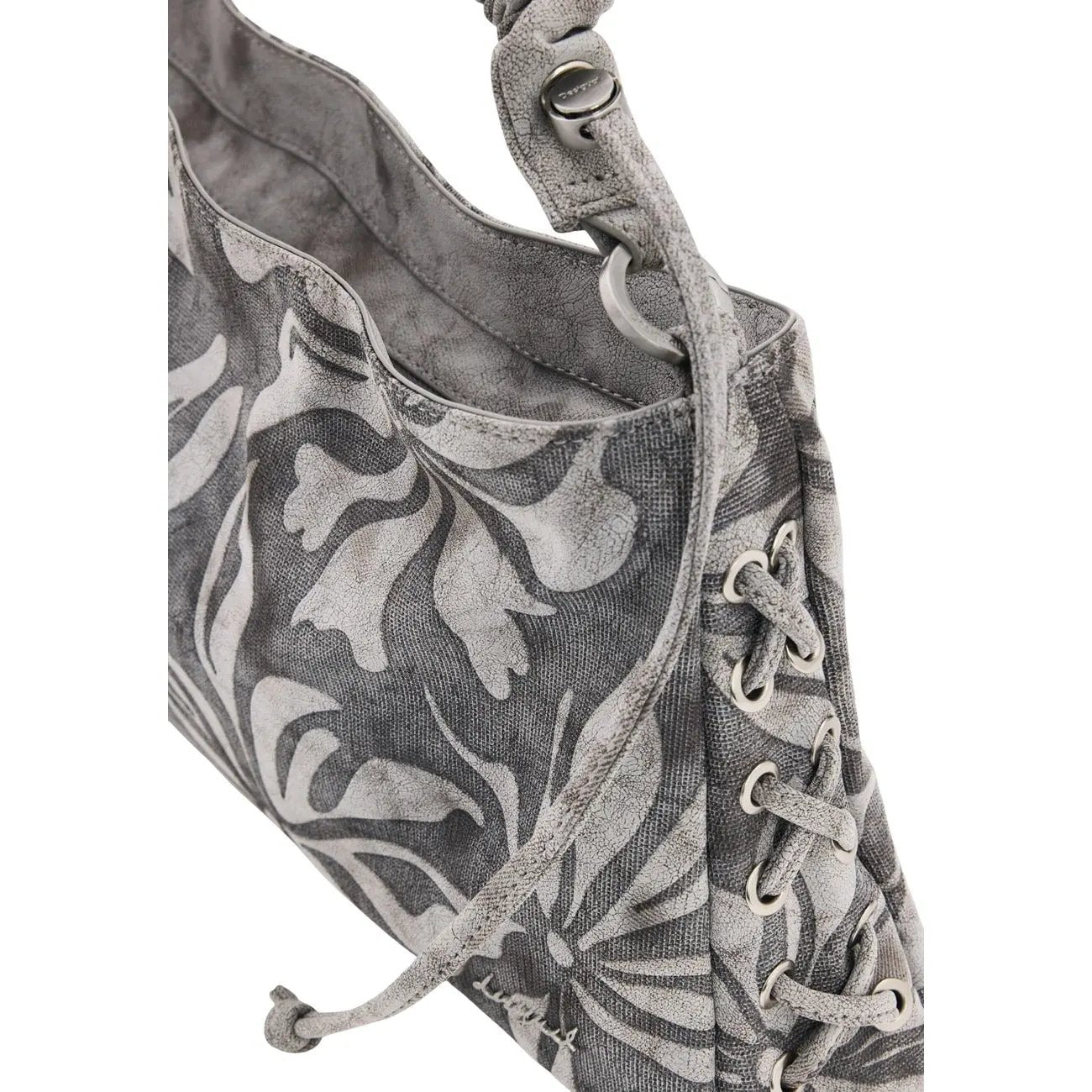 Stunning Desigual Women Grey Floral Cotton Handbag With Zip Closure by Desigual