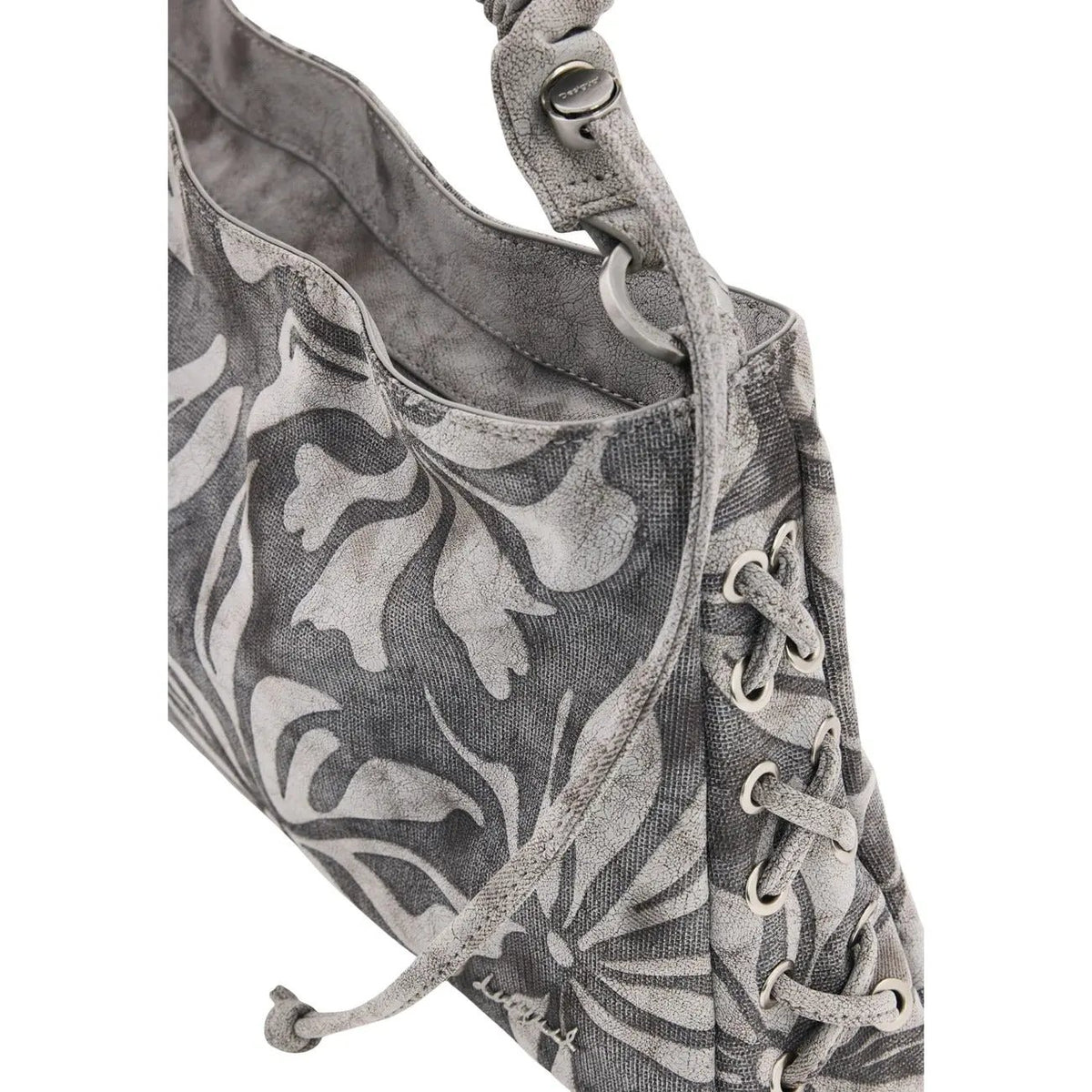 Stunning Desigual Women Grey Floral Cotton Handbag With Zip Closure by Desigual