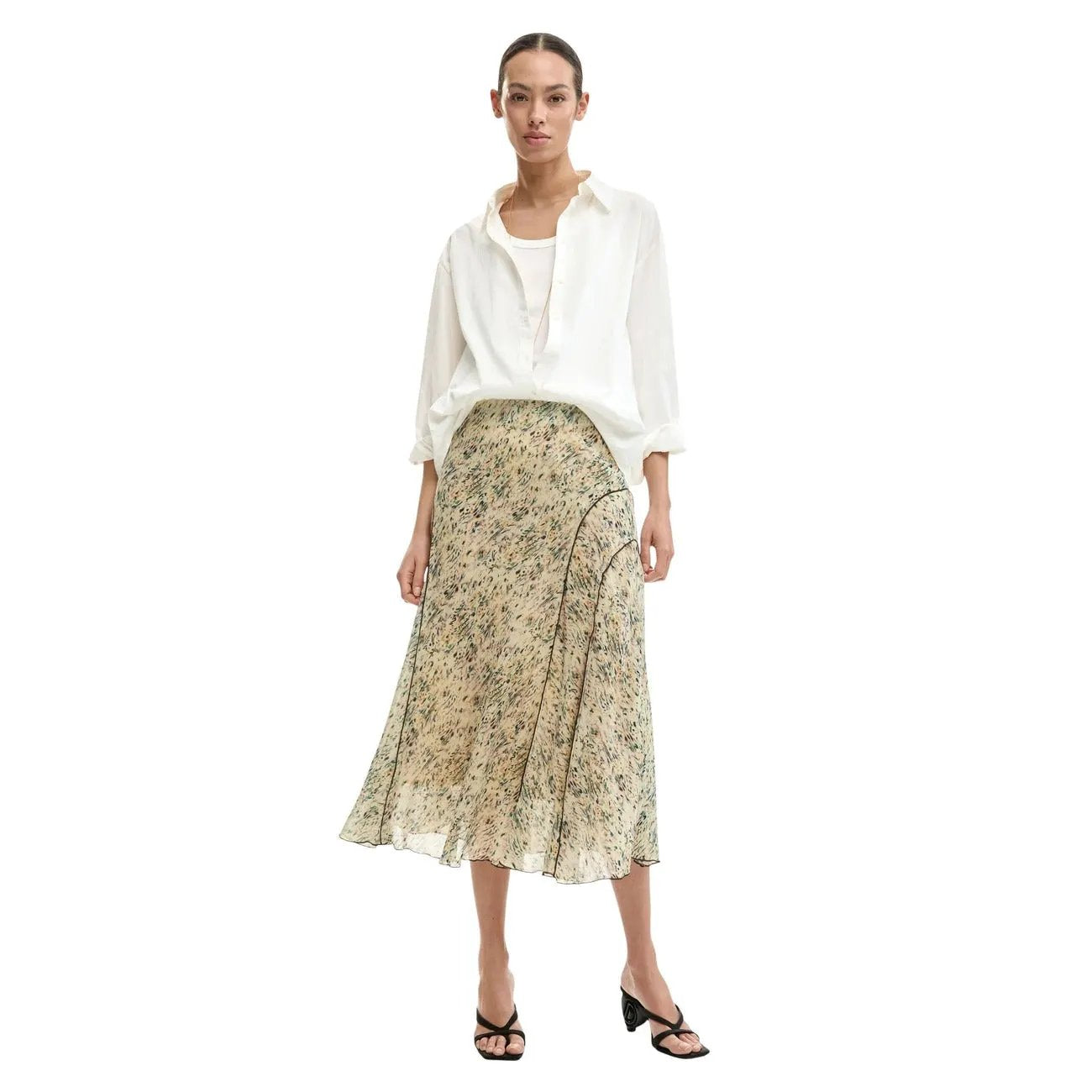 Desigual Women Midi Skirt Beige Floral Print Lightweight Summer by Desigual