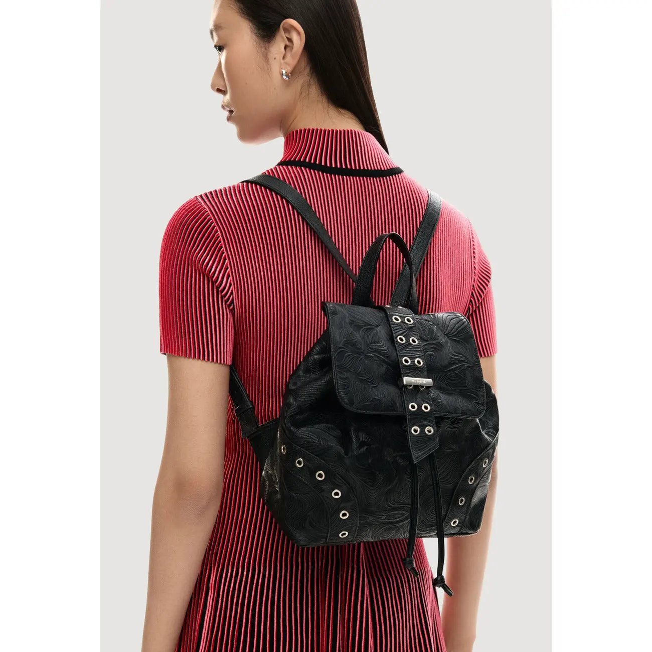 Desigual Women Stylish Black Backpack With Button Fastening Pockets by Desigual