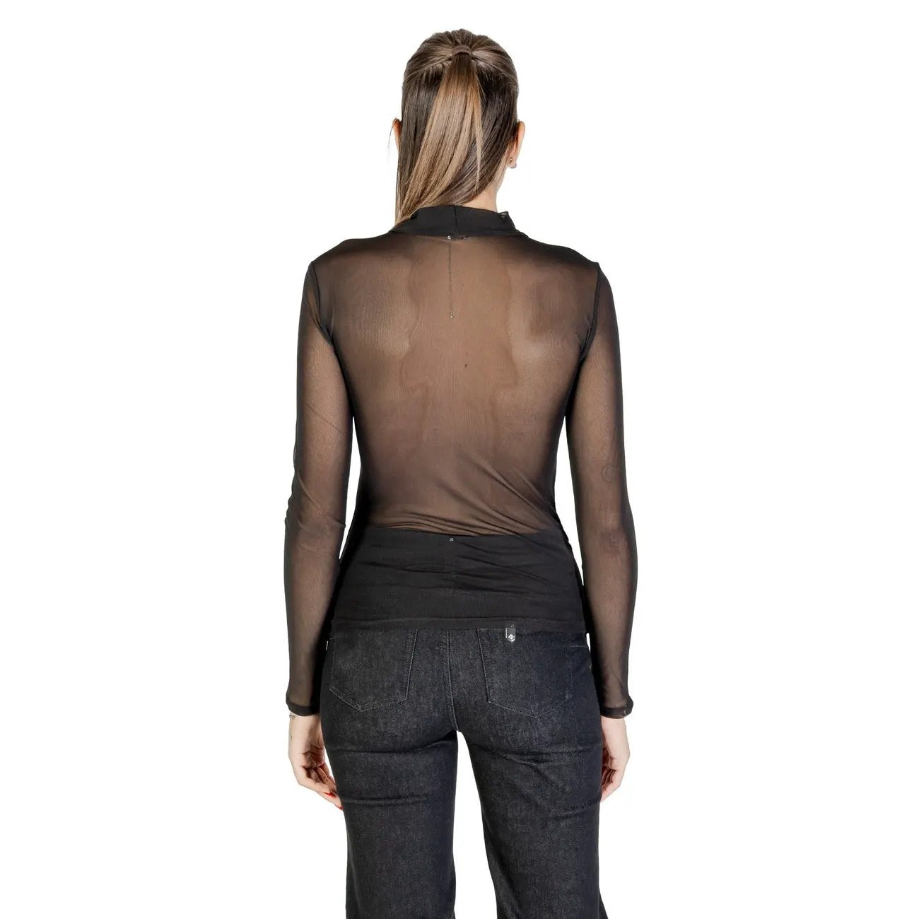 Only Women Black Long Sleeve Sheer Mesh Knitwear Top Stretchy Winter by Only