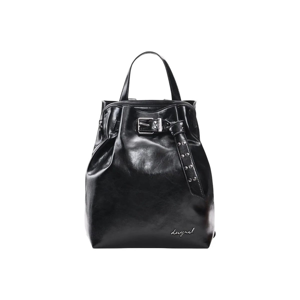 Desigual Women Black Premium PU Leather Backpack With Secure Zip Closure by Desigual