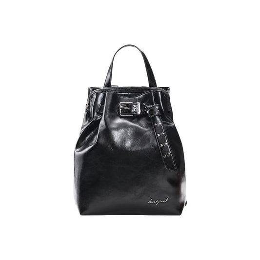 Desigual Women Black Premium PU Leather Backpack With Secure Zip Closure by Desigual