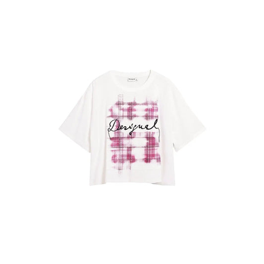 Desigual Women White 100% Cotton Graphic Print Short Sleeve T-Shirt by Desigual