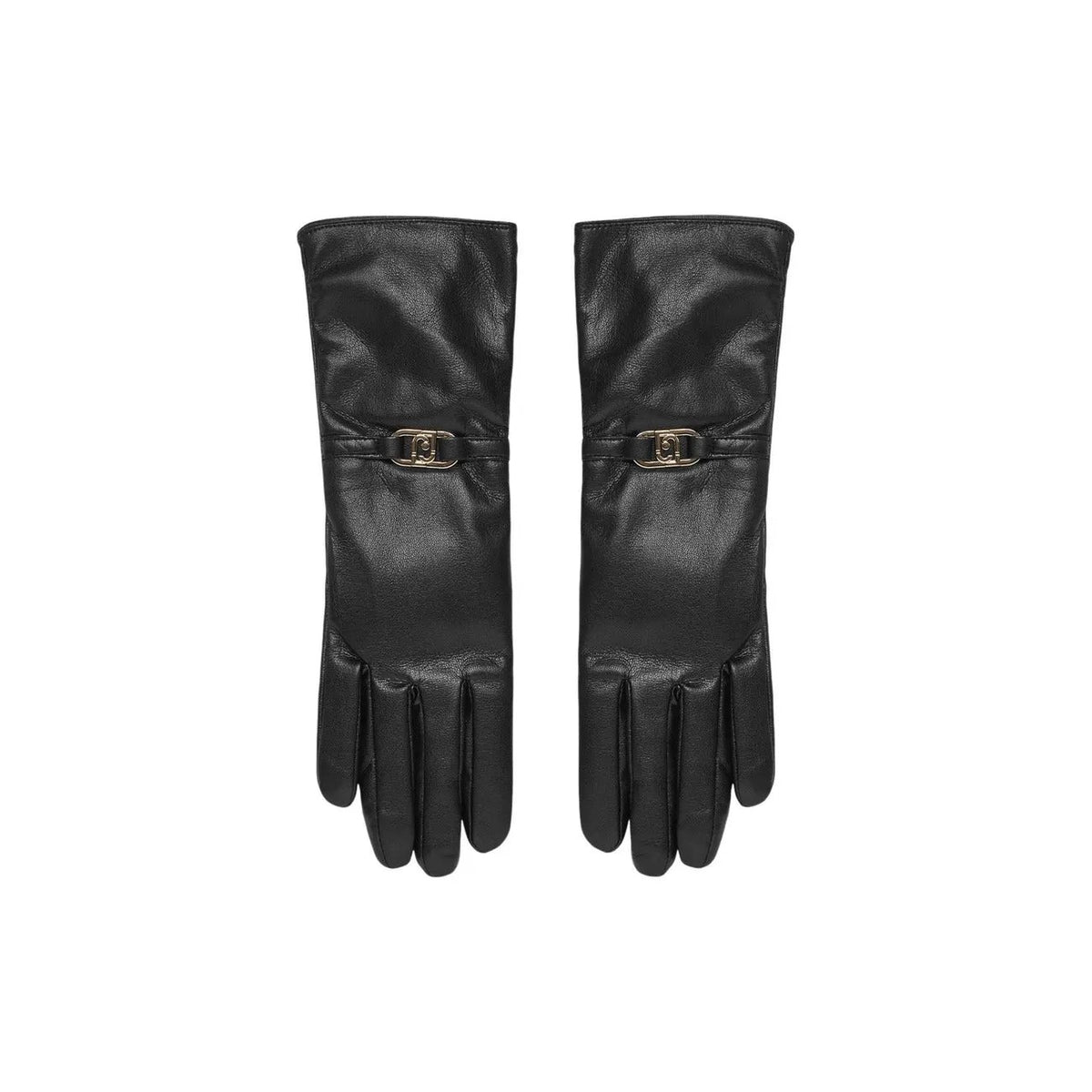 Liu Jo Women Black Faux Leather Gloves With Logo Buckle Stylish Warm Winter by Liu Jo