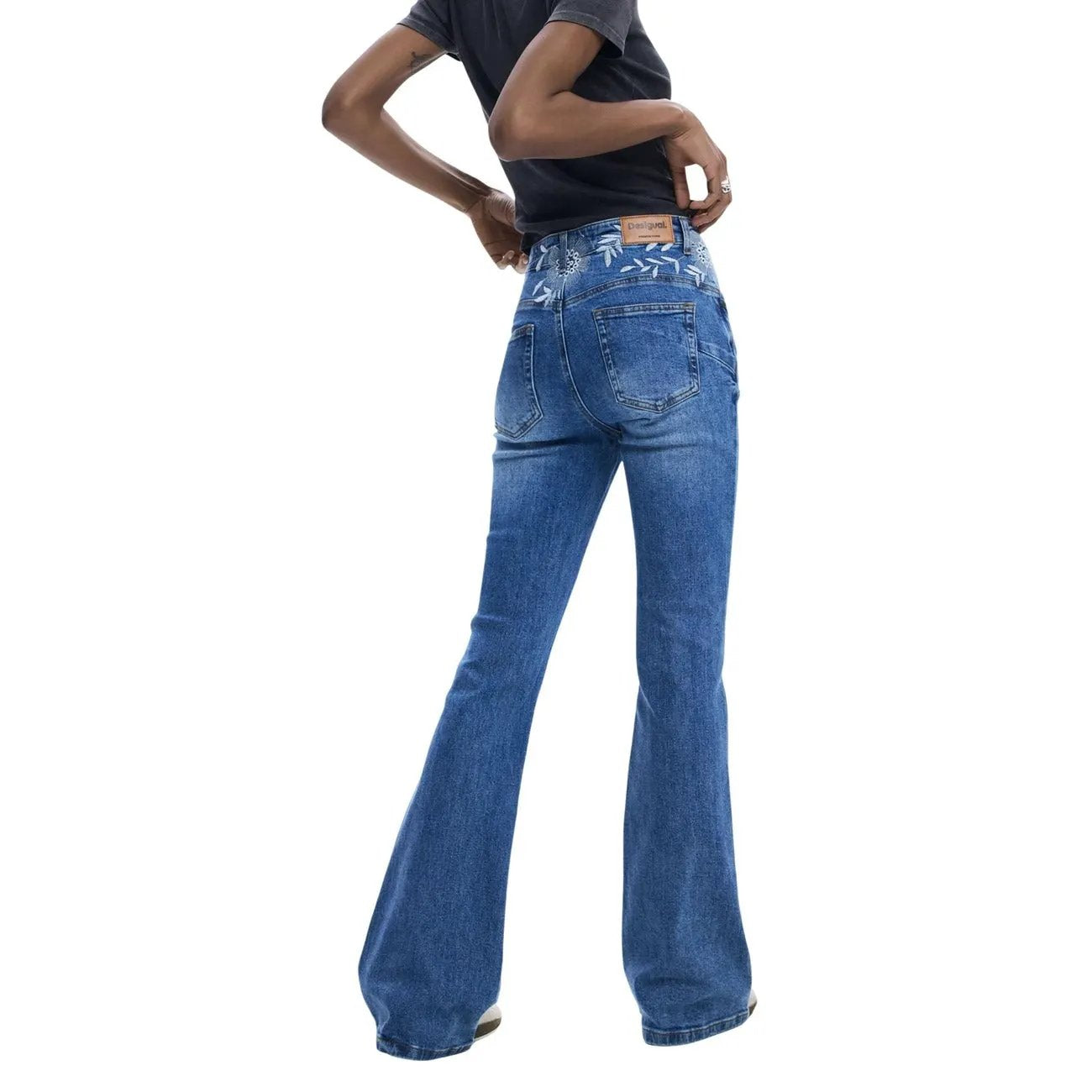 Desigual Women Blue Stretch Jeans Comfortable High Rise Flare Denim Pants by Desigual
