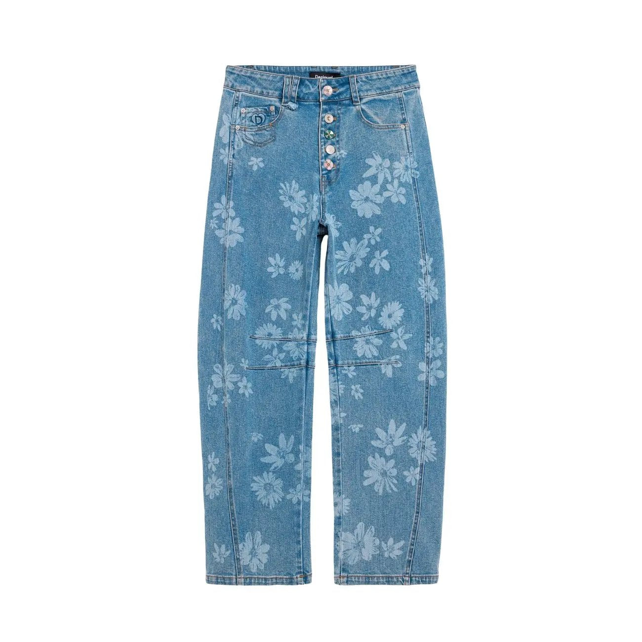 Desigual Women Floral Denim Jeans Light Blue Stretch Cotton Comfort Fashion by Desigual