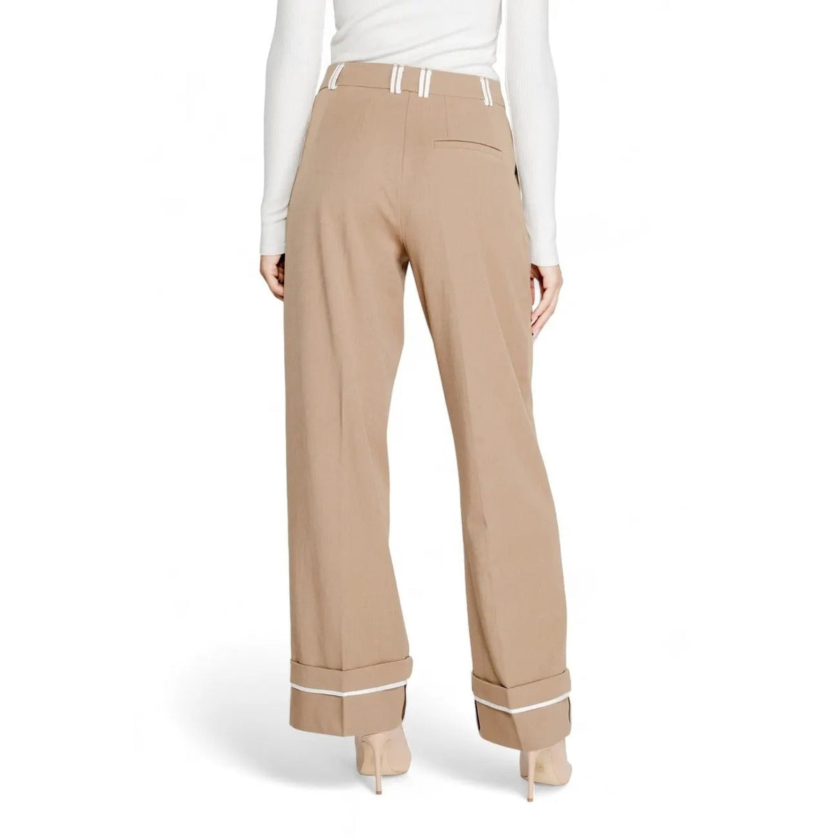 Only Women Brown Wide Leg Trousers Elegant Stretch Comfort Fabric by Only
