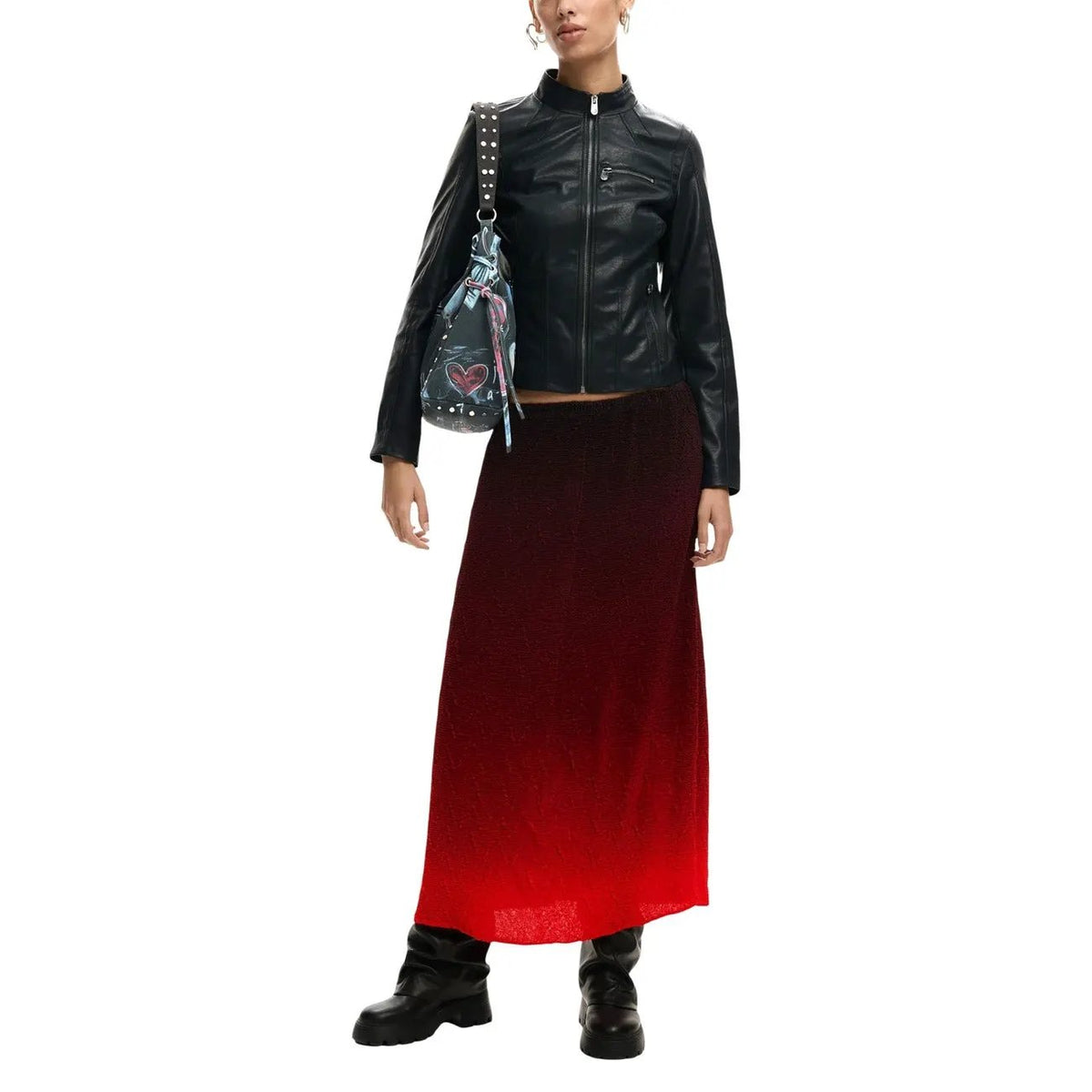 Desigual Women Elegant Black Zip Faux Leather Turtleneck Long Sleeve Blazer by Desigual