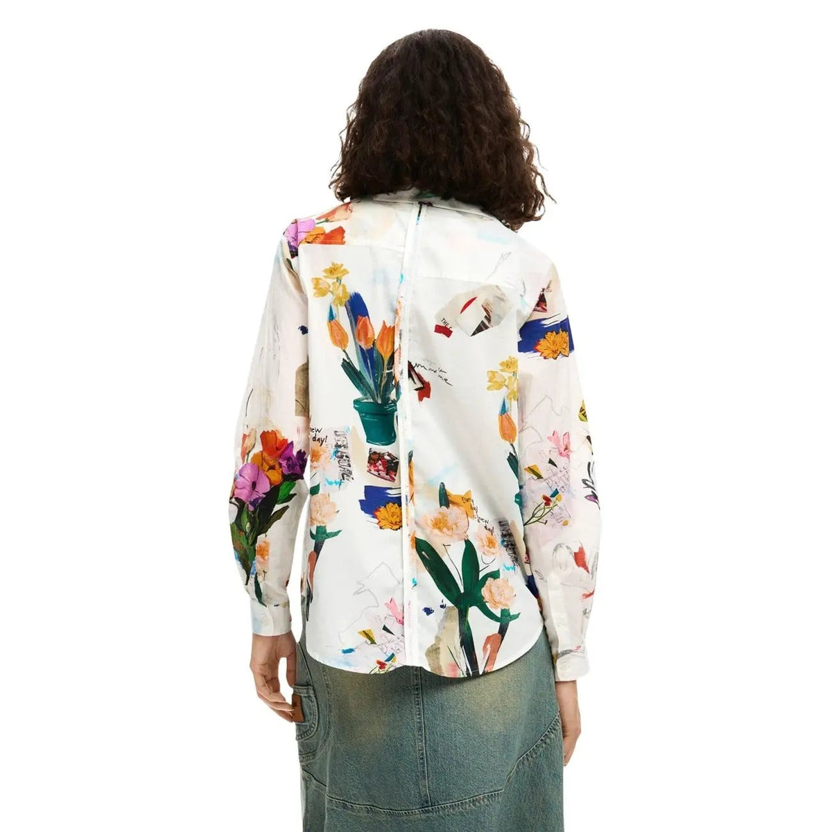 Desigual Women White Floral Print Long Sleeve Cotton Button Shirt by Desigual